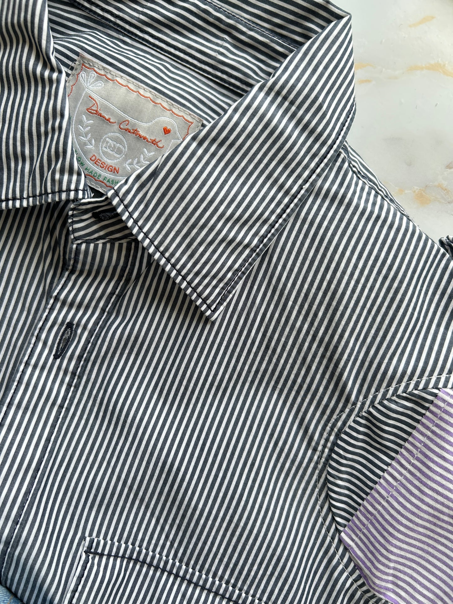 Upcycled Modern Workwear Pinstripe Shirt - Circle Series Size S/M #PIN9