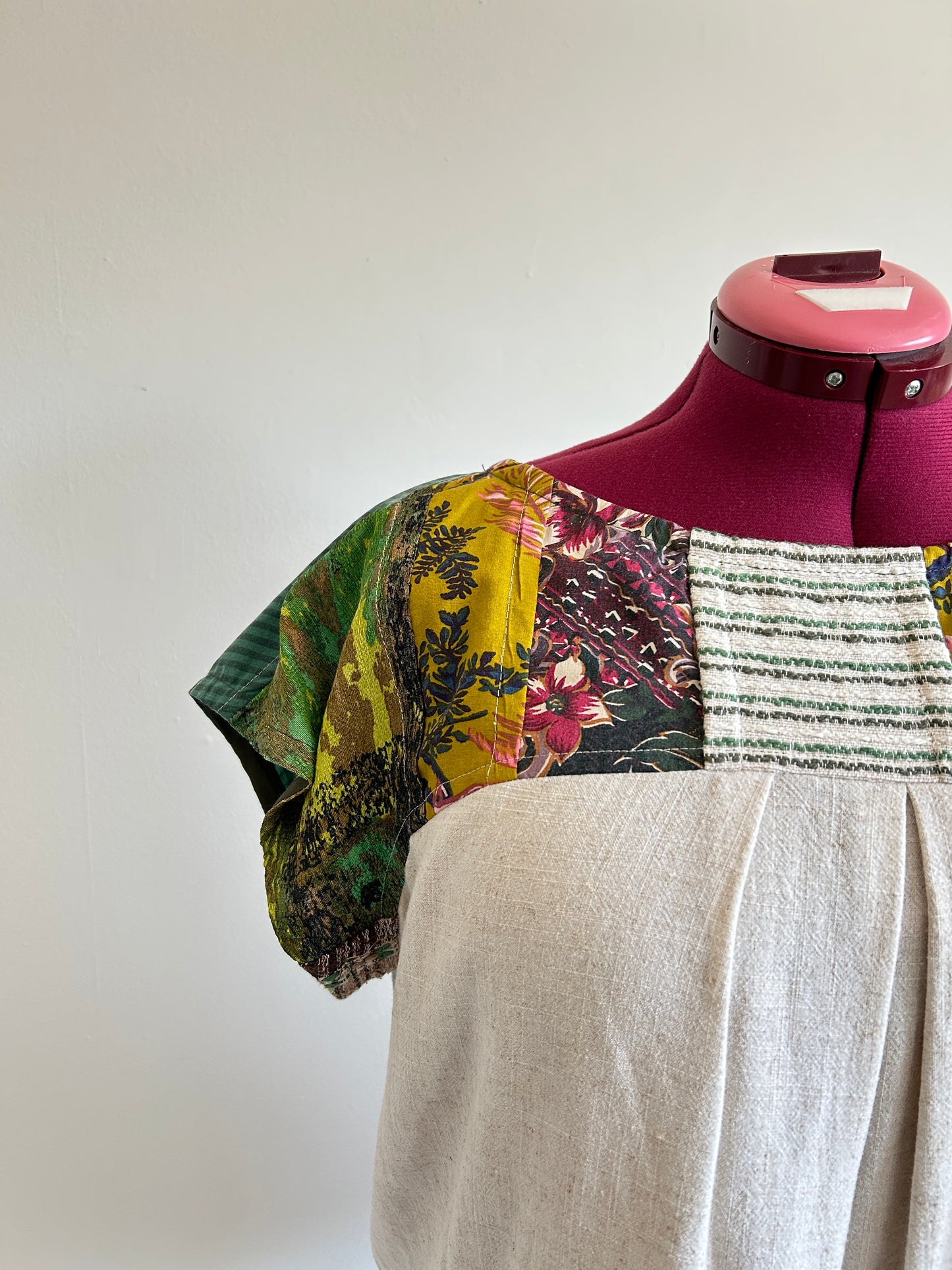 Peony Top - One of a Kind Upcycled Vintage Barkcloth & Upcycled Textiles, Cotton & Linen Size 2X #PEO6