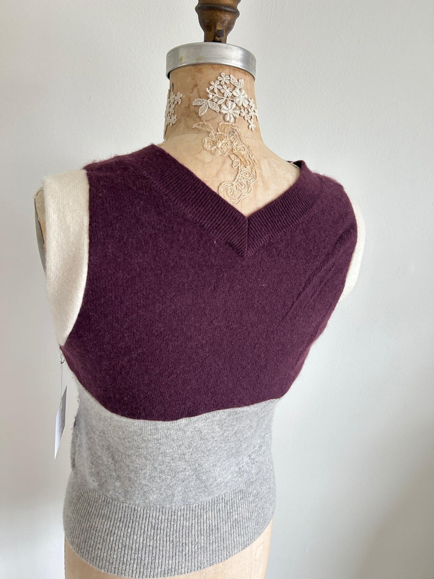 Abstract Art Patched Upcycled Cashmere Vest Size S/M #ARTV12