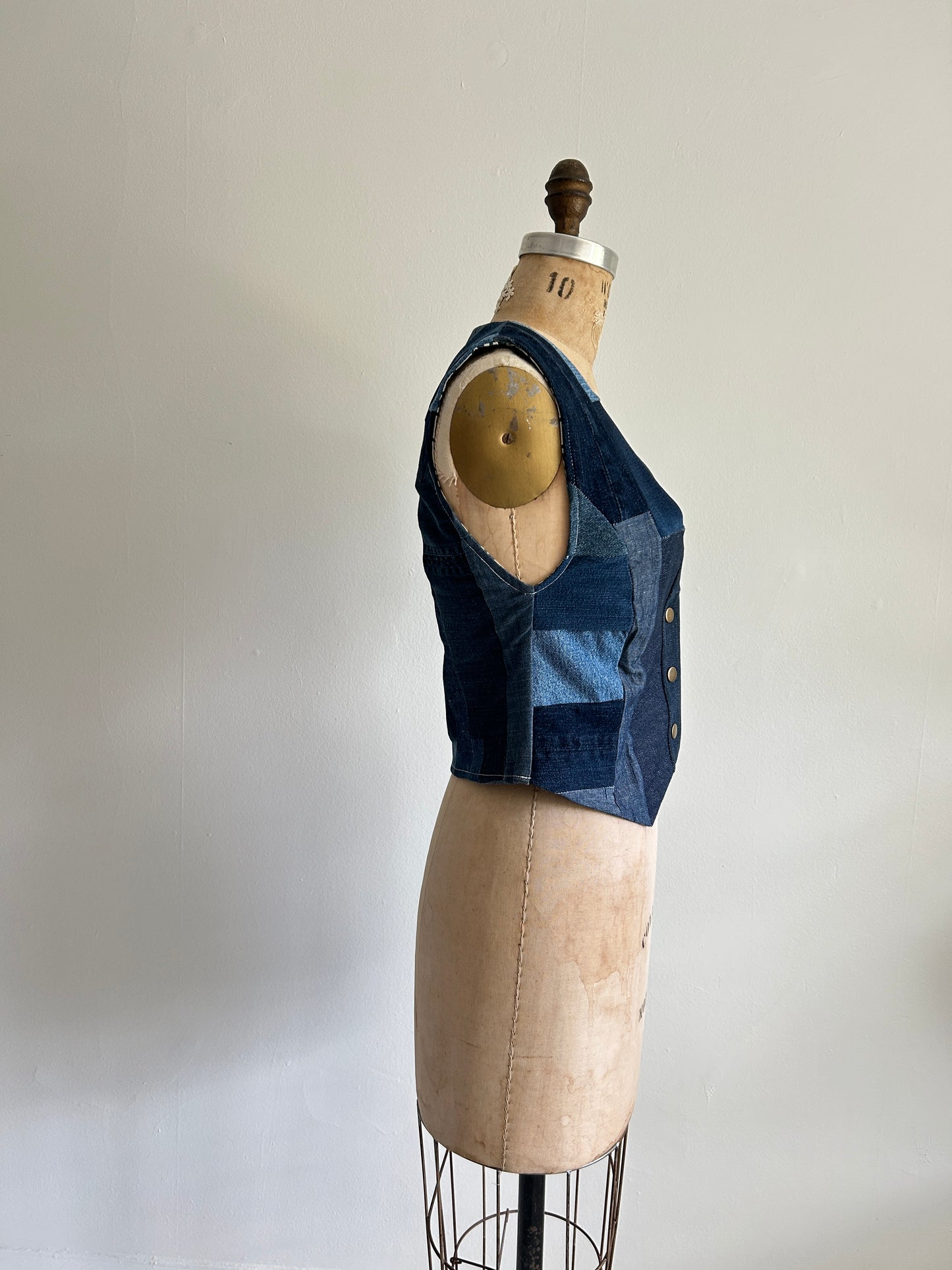 Leni Reclaimed Patchwork Denim Vest with Cotton Lining XS #LENI1