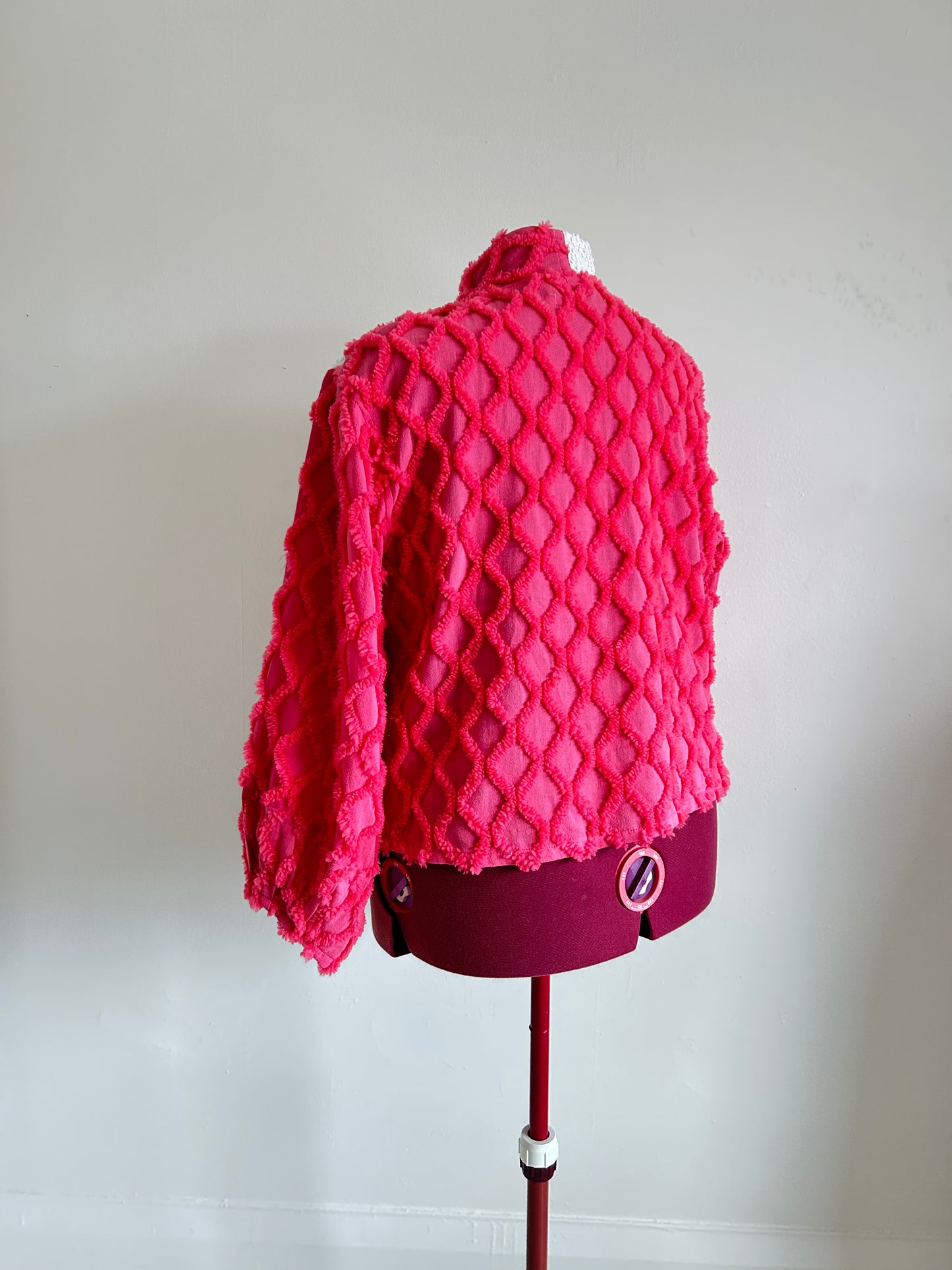 Vivianne Cropped Jacket with Chrckerbosrded Upcycled Vintage Chenille Size XL/2X #VIVCH1