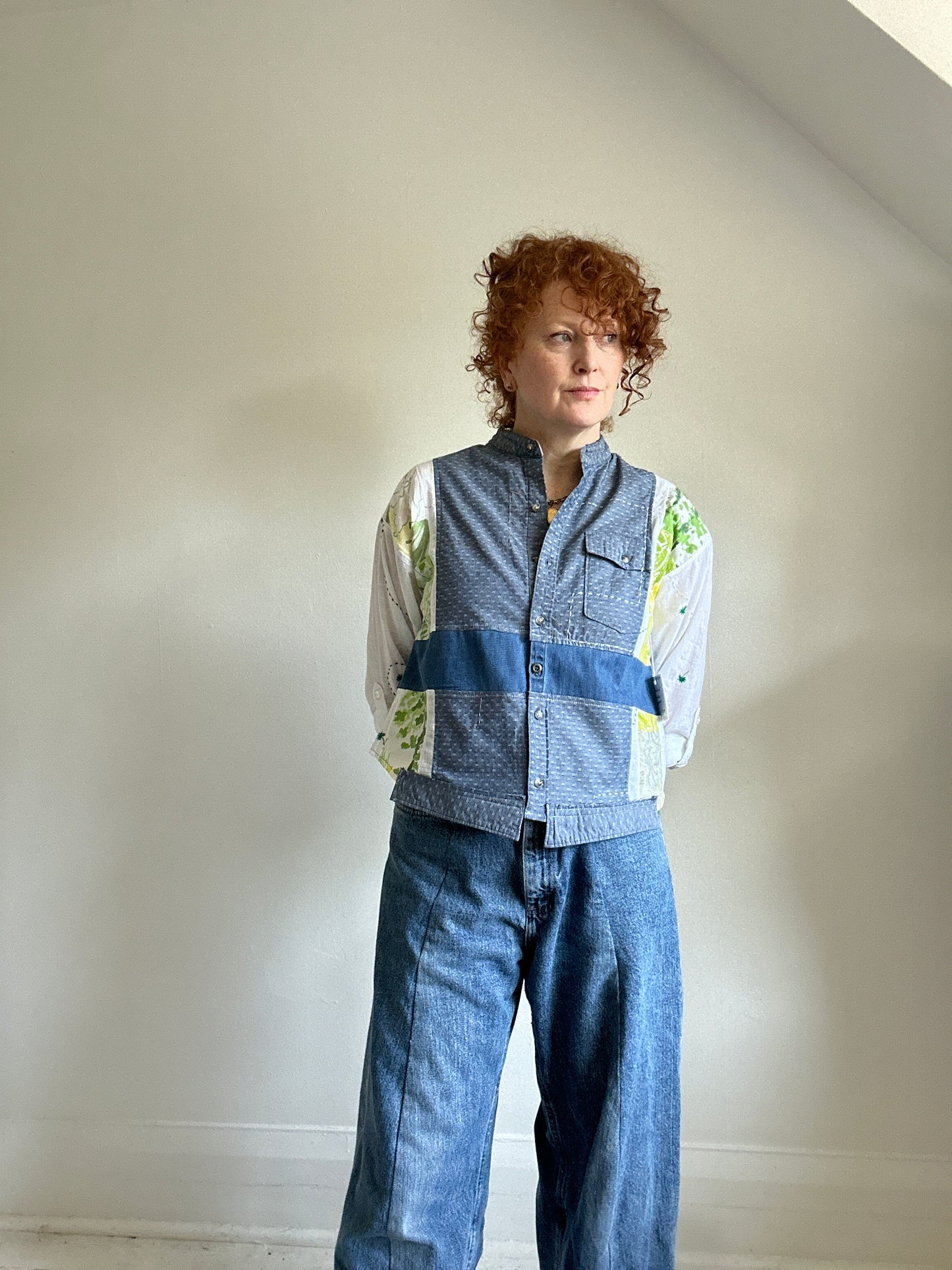 Reworked “Tuxedo Workwear” Buttondown Shirt with Handstitching S/M #TBSM1