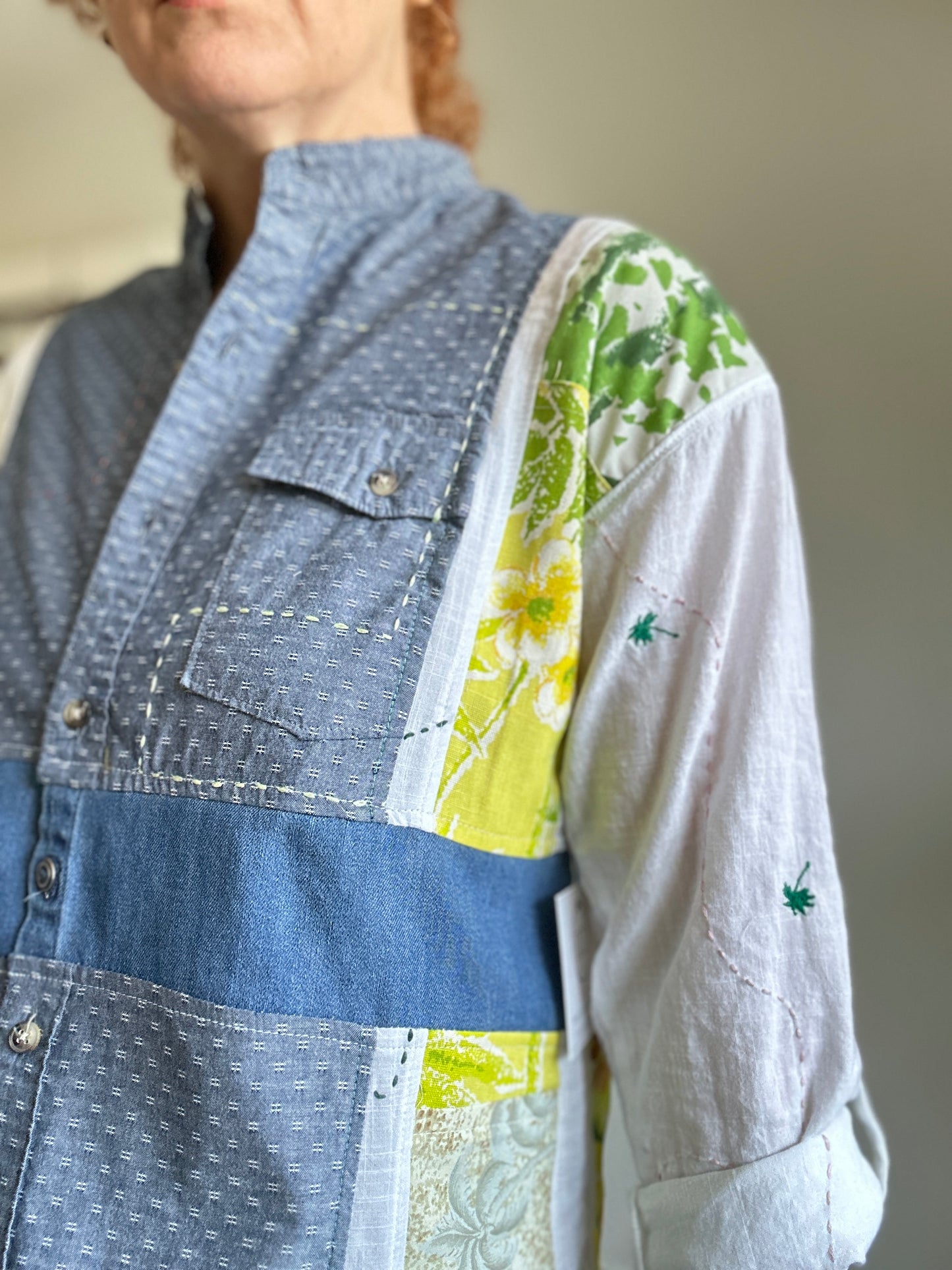 Reworked “Tuxedo Workwear” Buttondown Shirt with Handstitching S/M #TBSM1