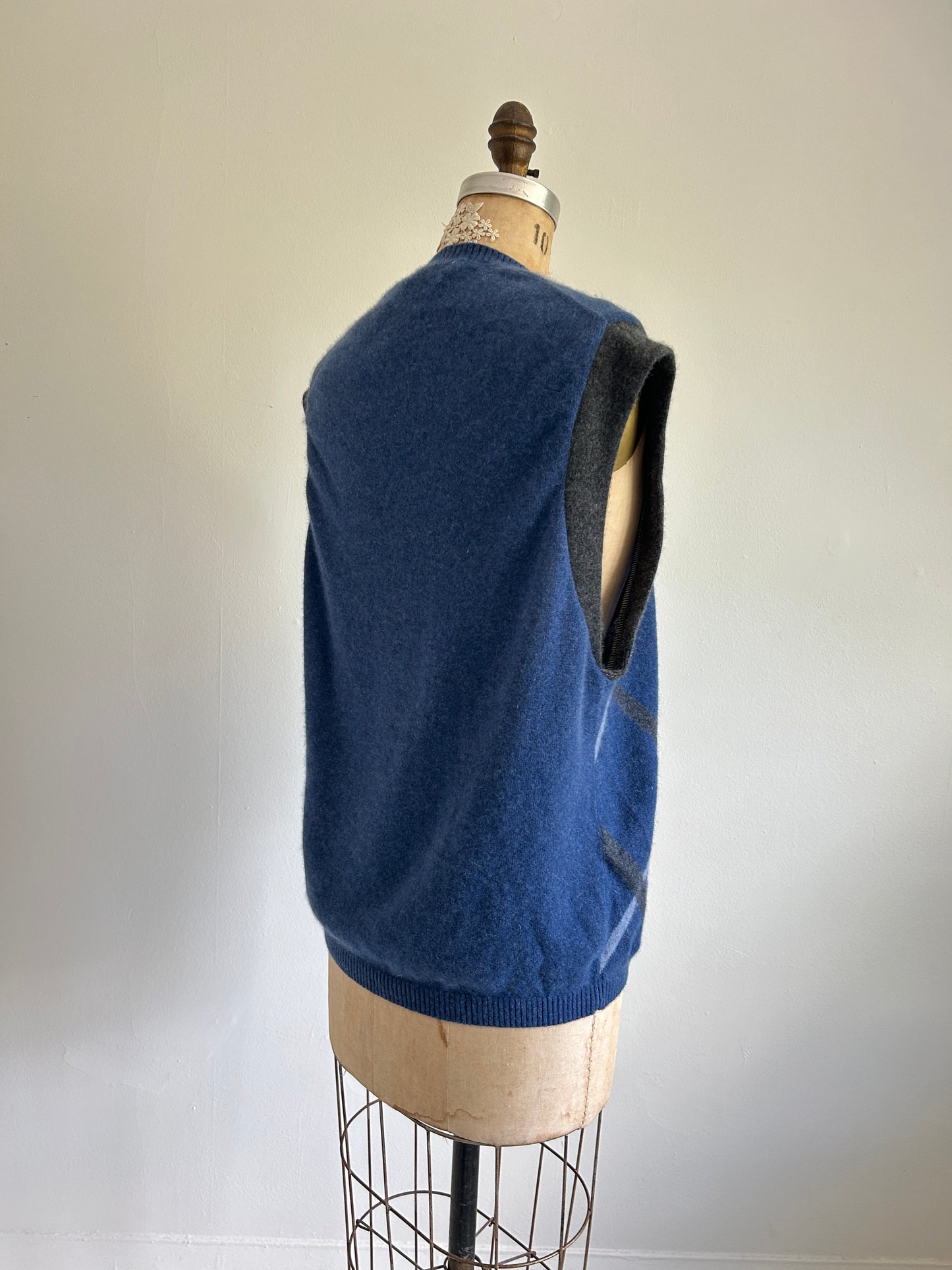 Abstract Art Patched Upcycled Cashmere Vest Size L/XL #ARTV15