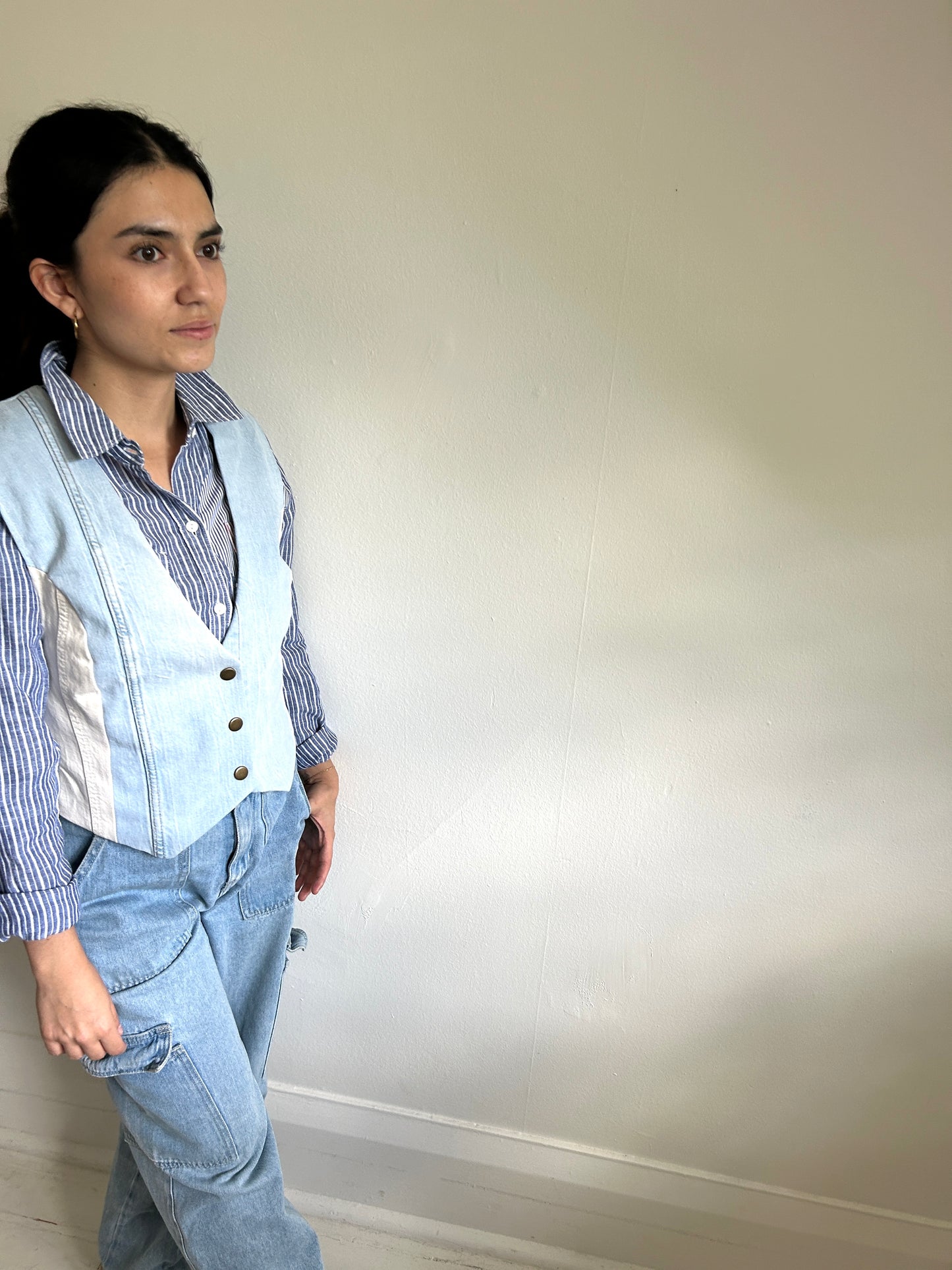 Leni Reclaimed Patchwork Denim Vest with Cotton Lining XS #LENI2