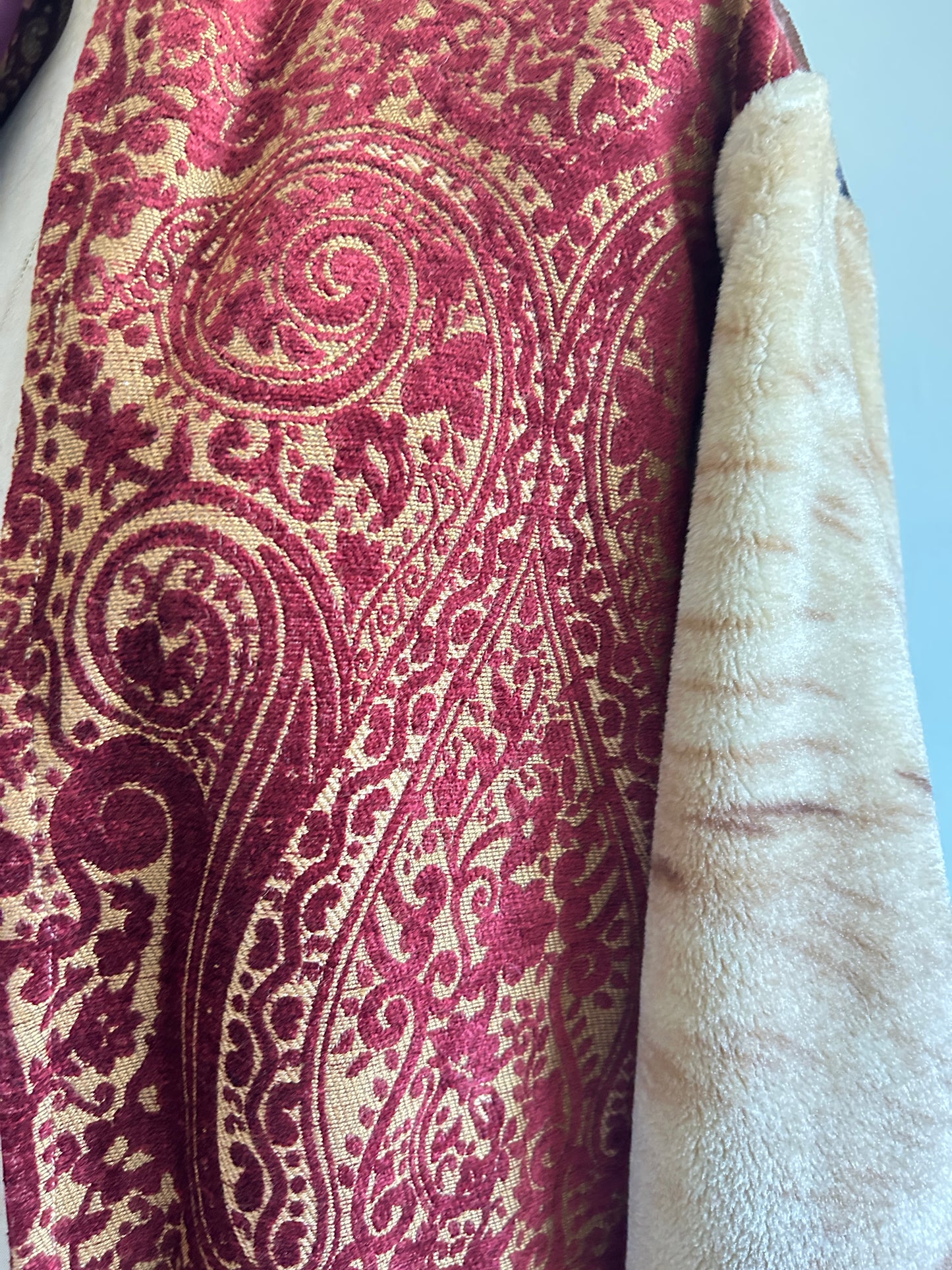 Vivianne Duster with Upcycled Fleece & Velvet Brocade Throw Blanket Horse Theme Size M/L #CVDFML5