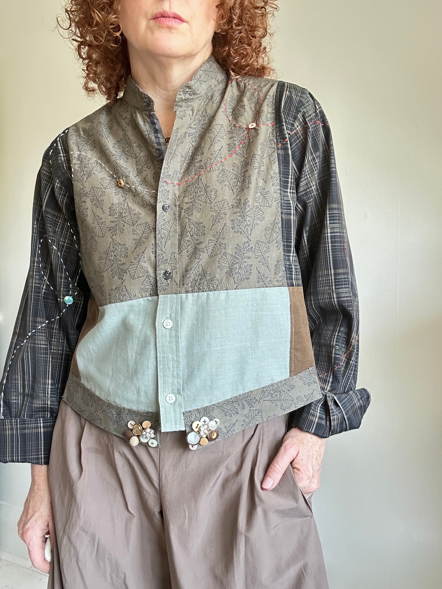 Reworked “Tuxedo Workwear” Buttondown Shirt with Handstitching M/L #TBML2