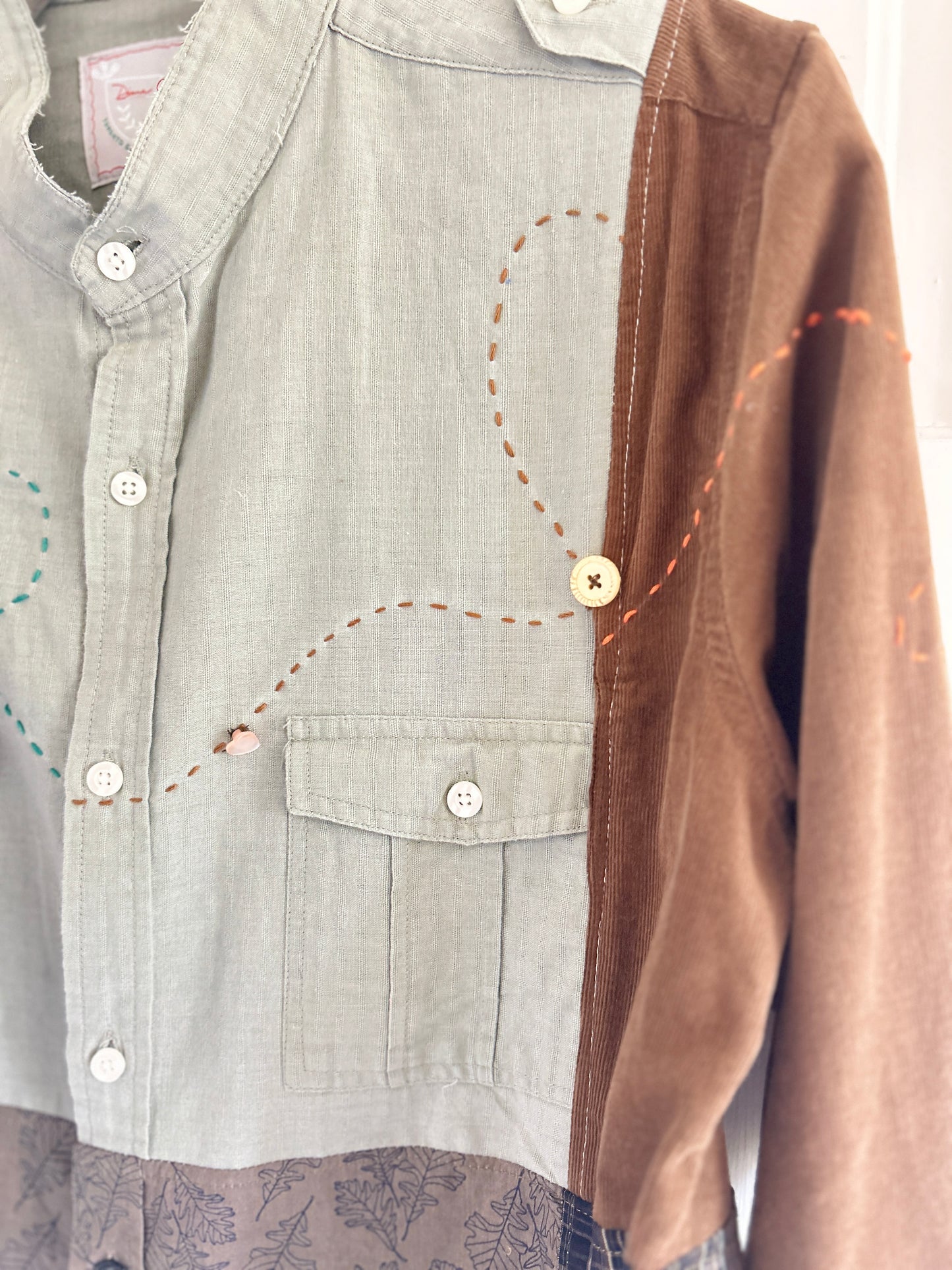Reworked “Tuxedo Workwear” Buttondown Shirt with Handstitching S/M #TBSM3