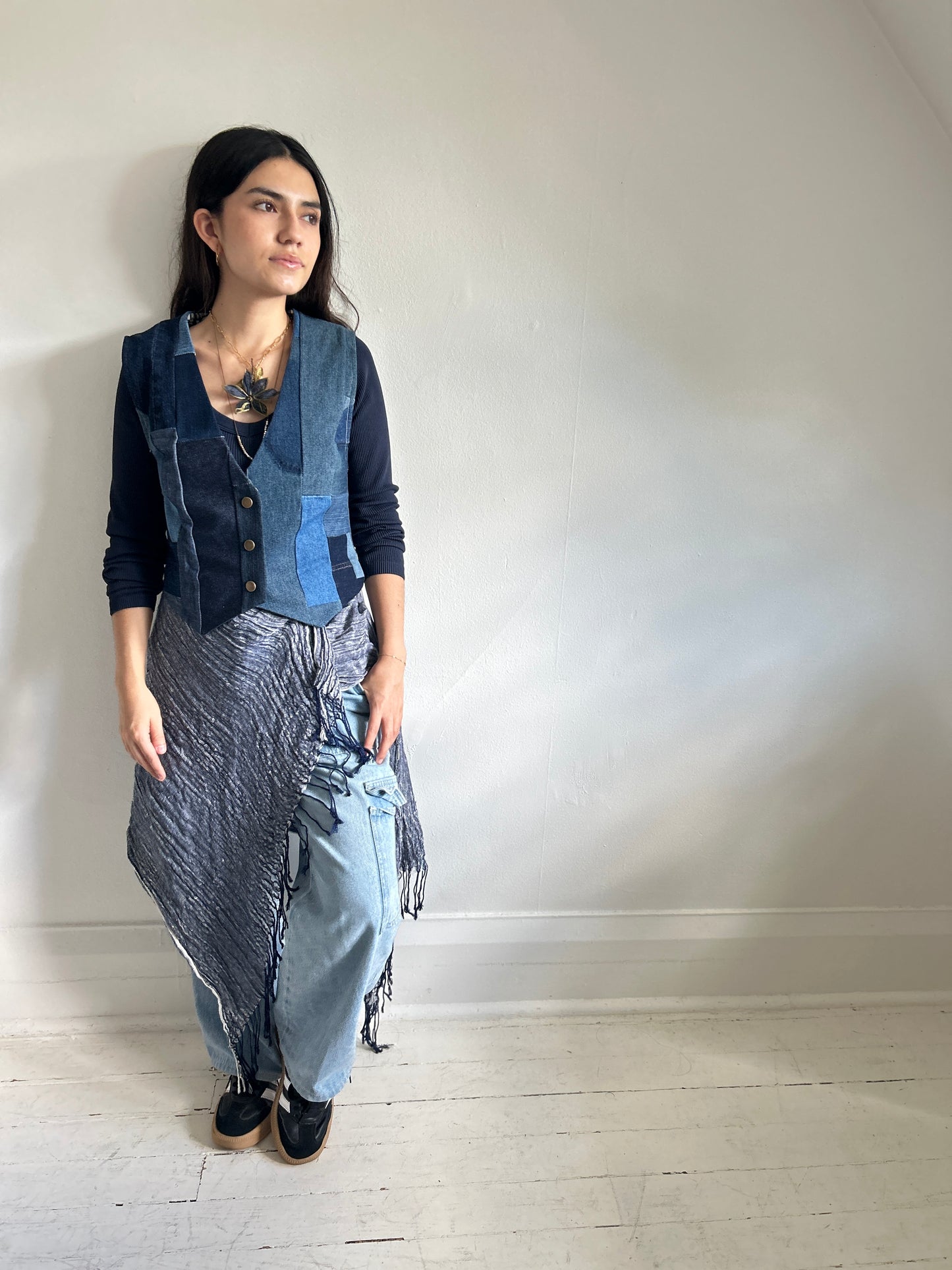 Leni Reclaimed Patchwork Denim Vest with Cotton Lining XS #LENI1