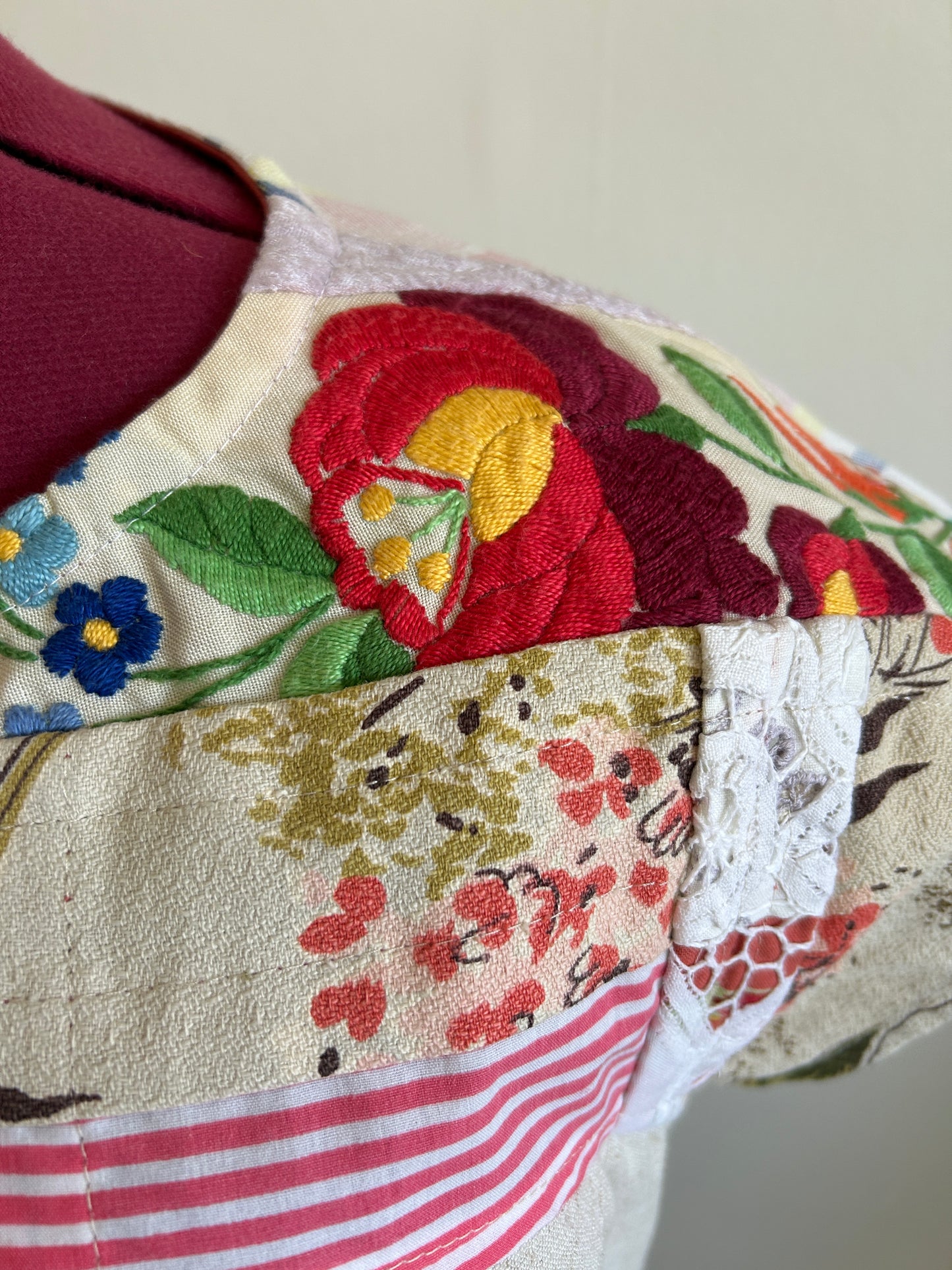 Peony Top - One of a Kind Upcycled & Vintage Textiles, Embroidery & Lace Cotton & Linen Size XL #PEO14