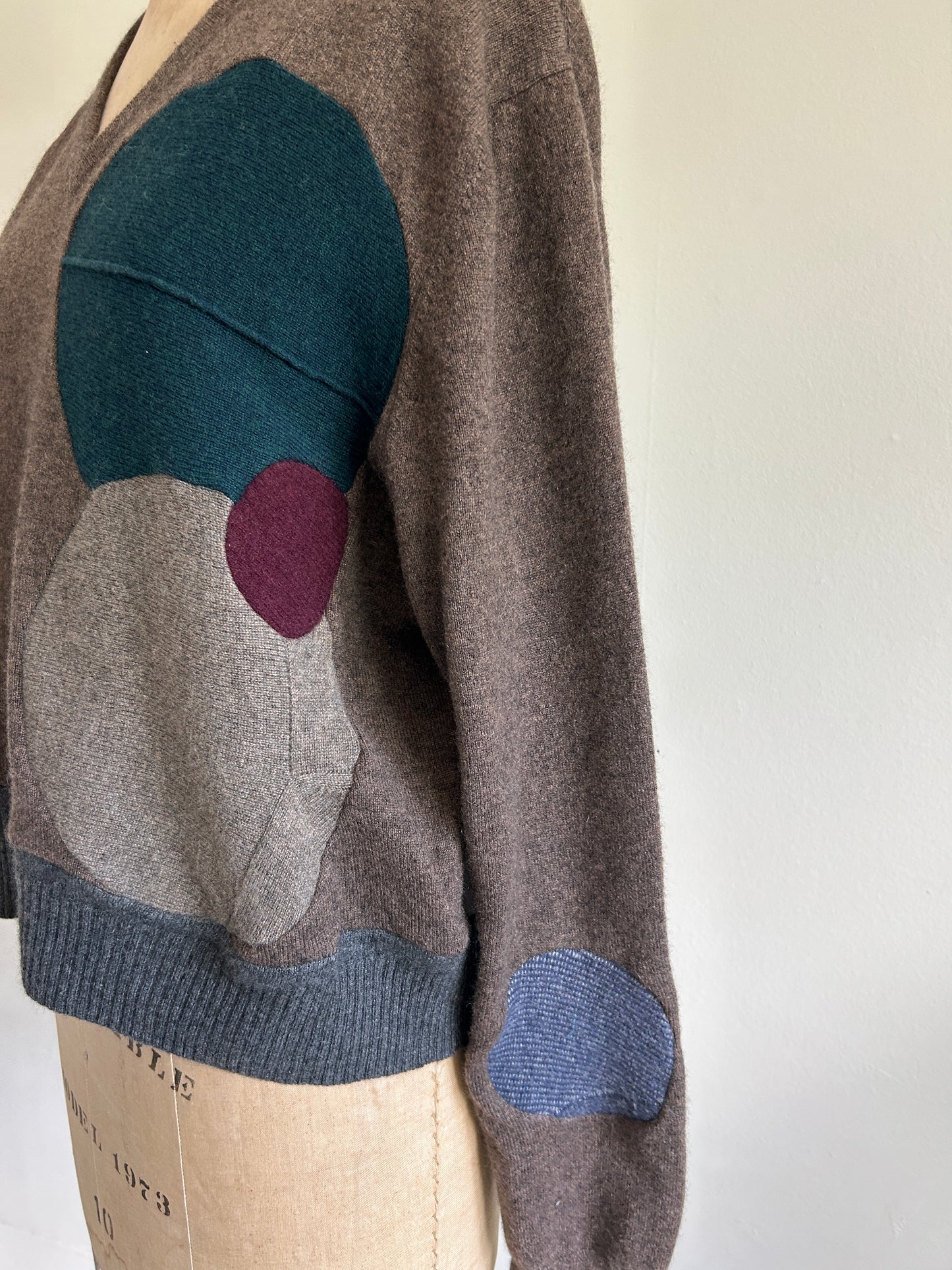 Abstract Art Patched Upcycled Cashmere Sweater 2X/3X #ART11