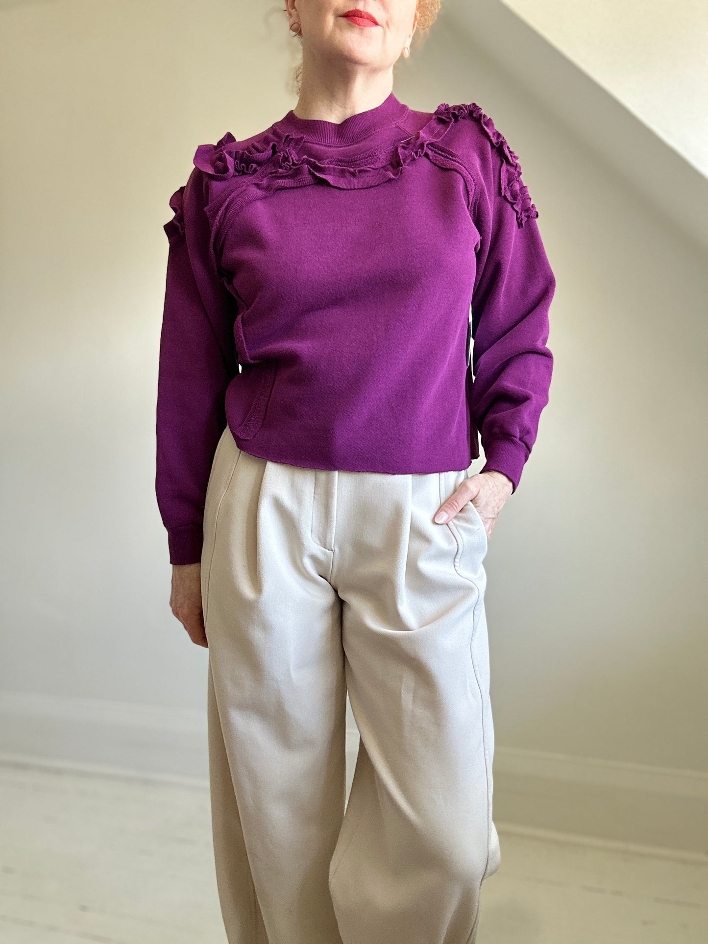 Ruffled Upcycled Sweatshirt S/M #SWS2