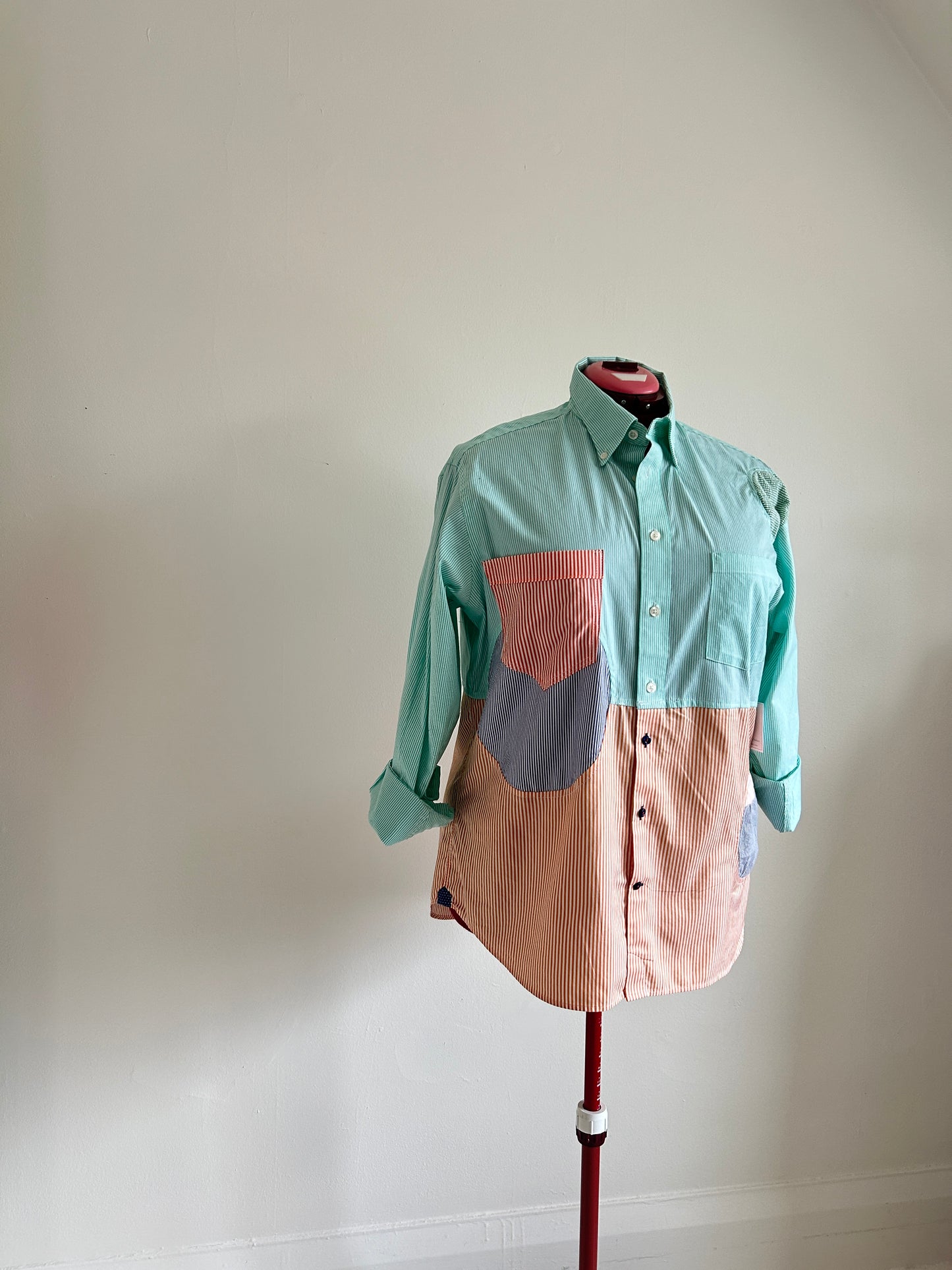 Upcycled Modern Workwear Pinstripe Shirt - Circle Series Size XL/2X #PIN4