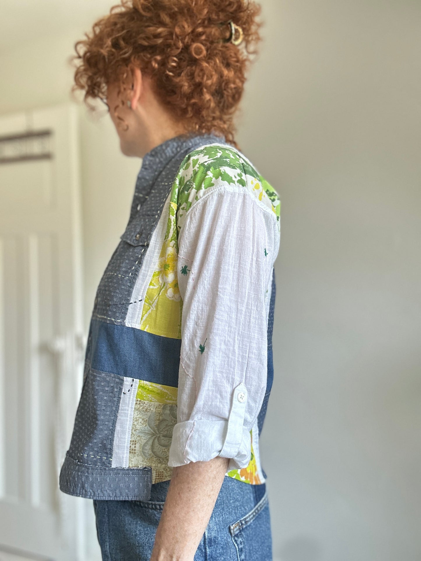 Reworked “Tuxedo Workwear” Buttondown Shirt with Handstitching S/M #TBSM1