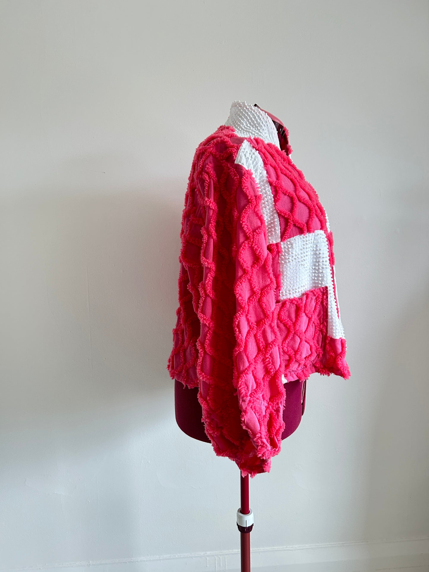 Vivianne Cropped Jacket with Chrckerbosrded Upcycled Vintage Chenille Size XL/2X #VIVCH1