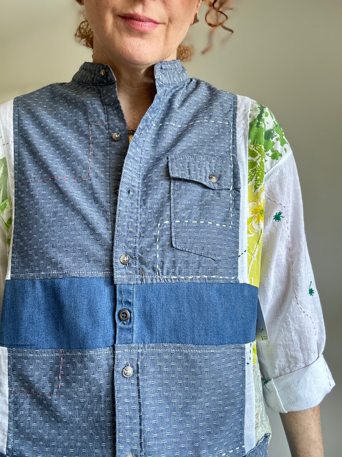 Reworked “Tuxedo Workwear” Buttondown Shirt with Handstitching S/M #TBSM1