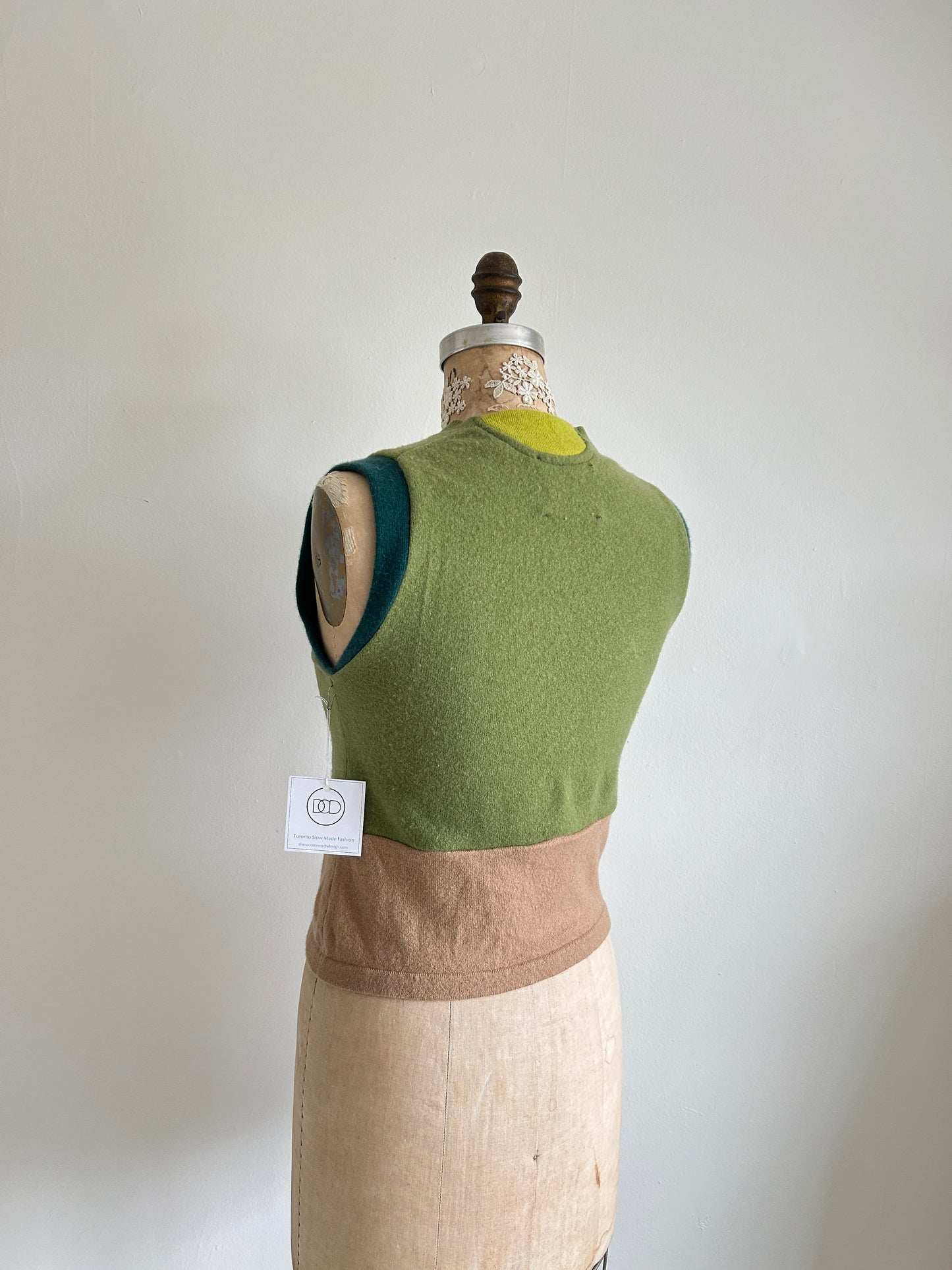 Abstract Art Patched Upcycled Cashmere Vest Size XS/S #ARTV10