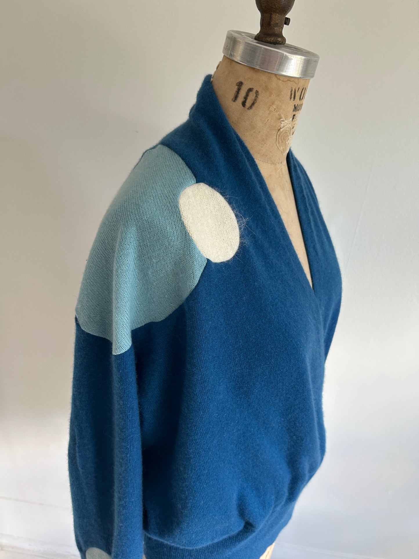 Abstract Art Patched Upcycled Neiman Marcus Cashmere Sweater L-2X #ART7
