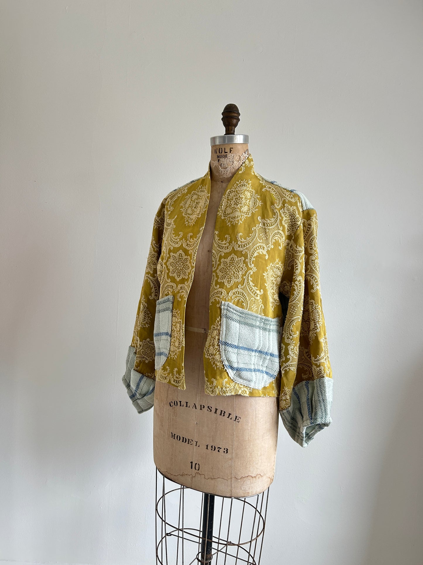 Vivianne Cropped Jacket with Upcycled Throw Blanket & Vintage Drapery Size S/M #VIVT1