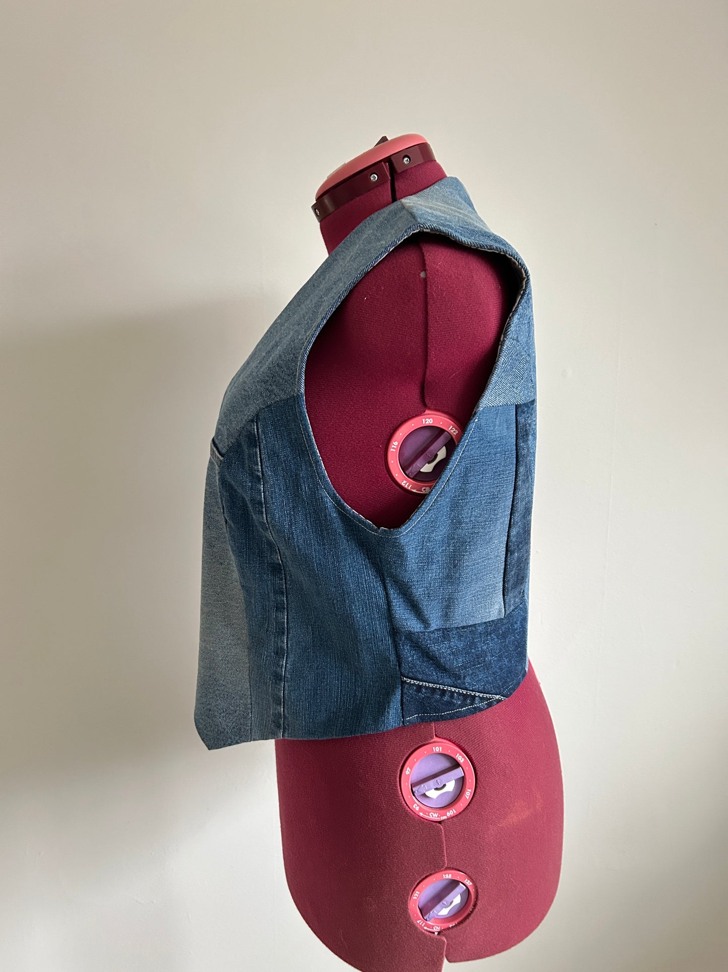 Leni Reclaimed Patchwork Denim Vest with Cotton Lining 2X #DV23X14