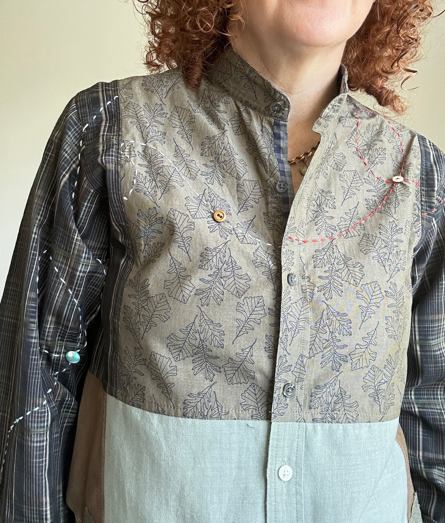 Reworked “Tuxedo Workwear” Buttondown Shirt with Handstitching M/L #TBML2