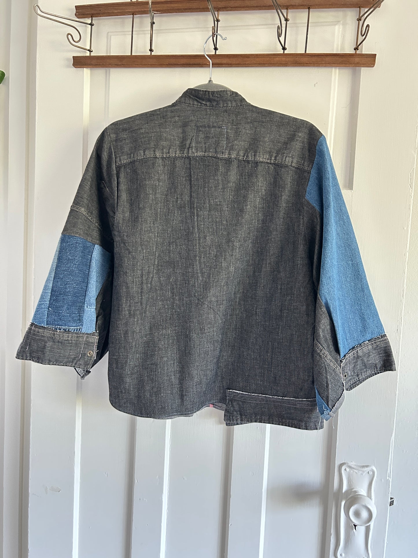 Ellis Reclaimed Patchwork Wrangler Denim Shirt with Handstitching & Hand Dyed Twill Ribbon M/L #ELL9