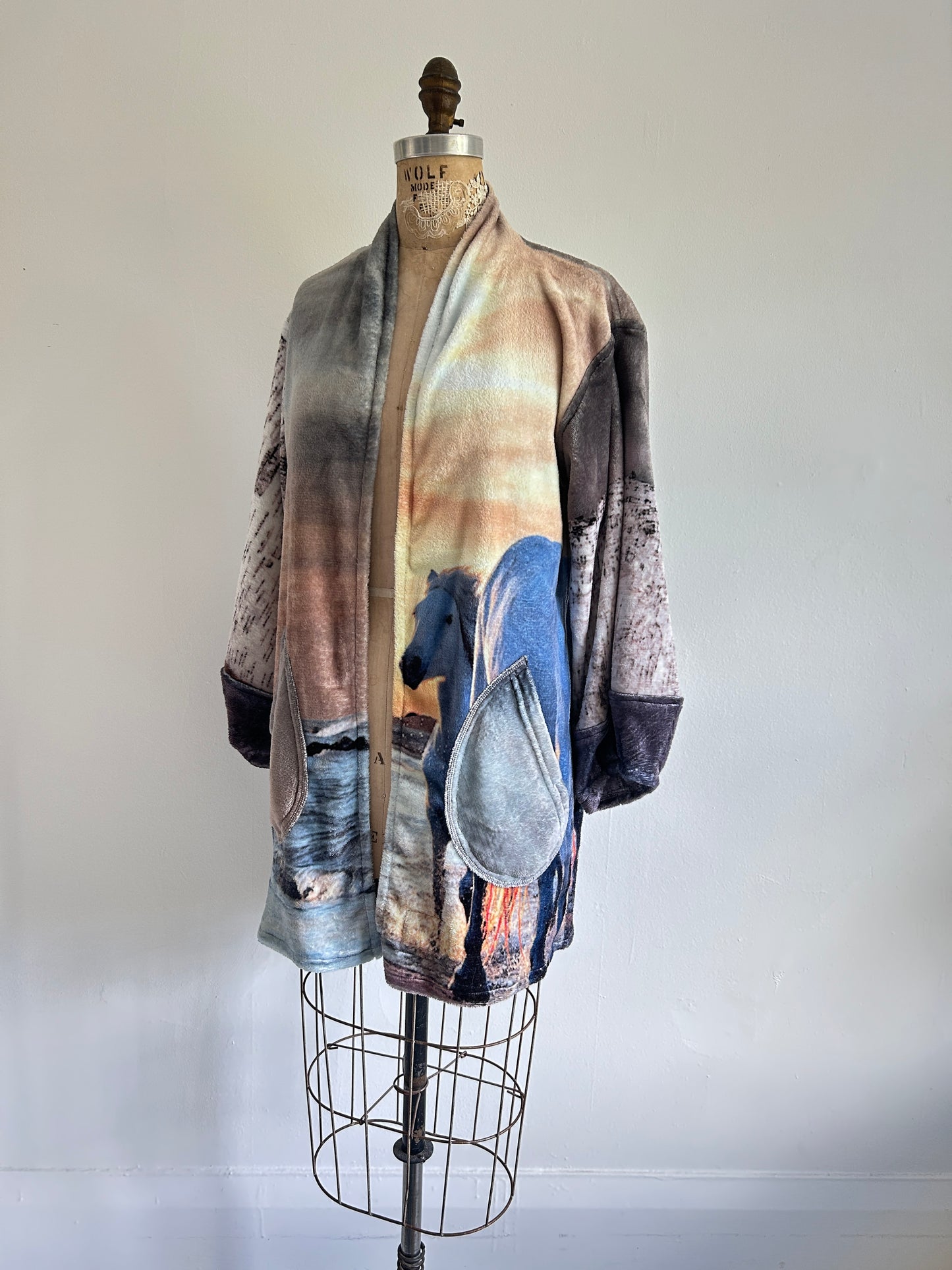 Vivianne Jacket with Upcycled Fleece Throw Blanket Horse Size S/M #VIVFLE1