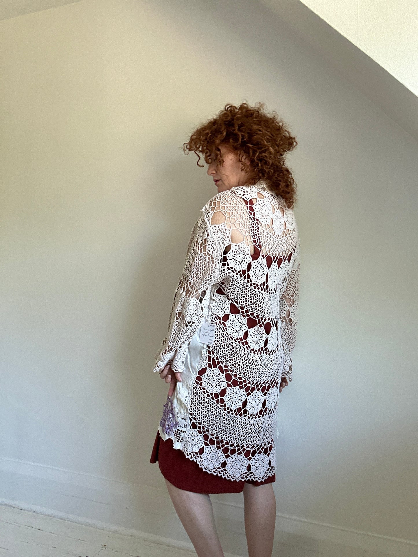 Vivianne Duster with Upcycled Cotton Crochet & Lace Patchwork Size M/L #VIVCR8