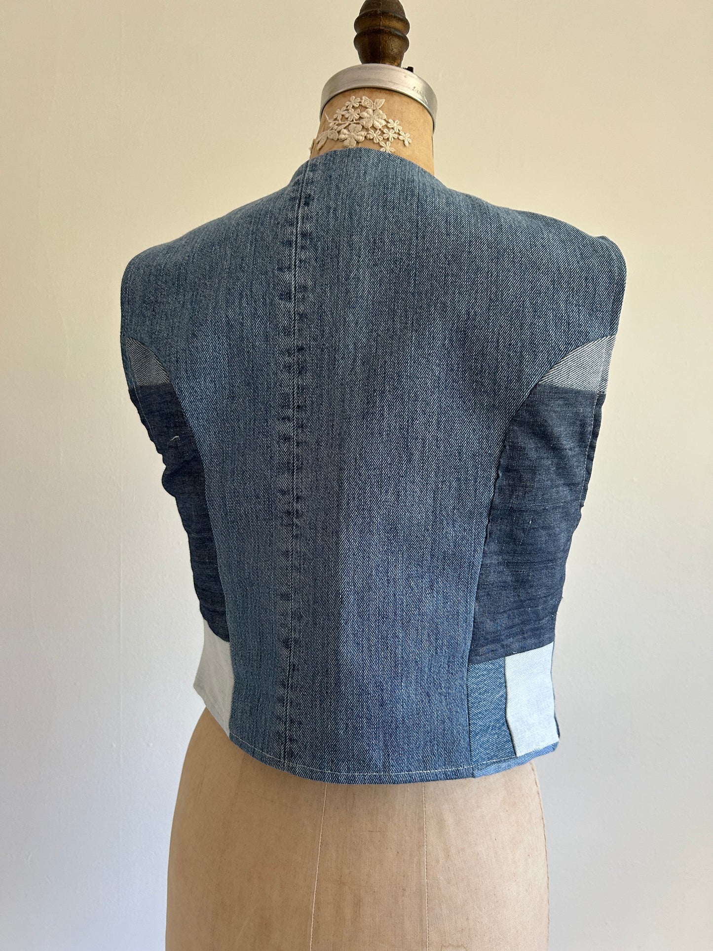 Leni Reclaimed Patchwork Denim Vest with Cotton Lining S/M #LENI4