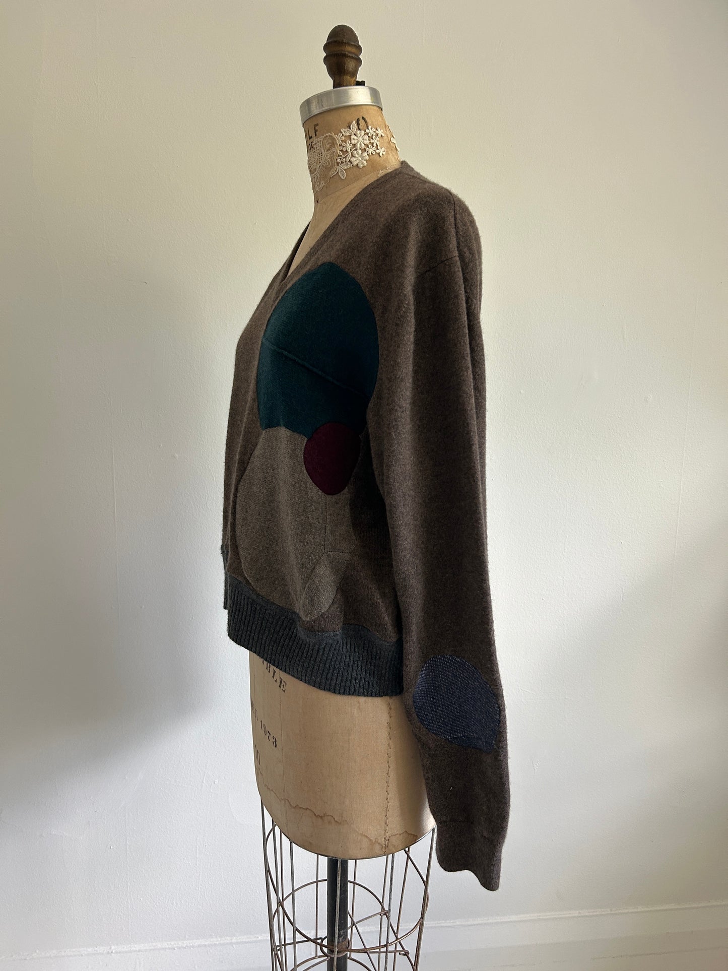 Abstract Art Patched Upcycled Cashmere Sweater 2X/3X #ART11