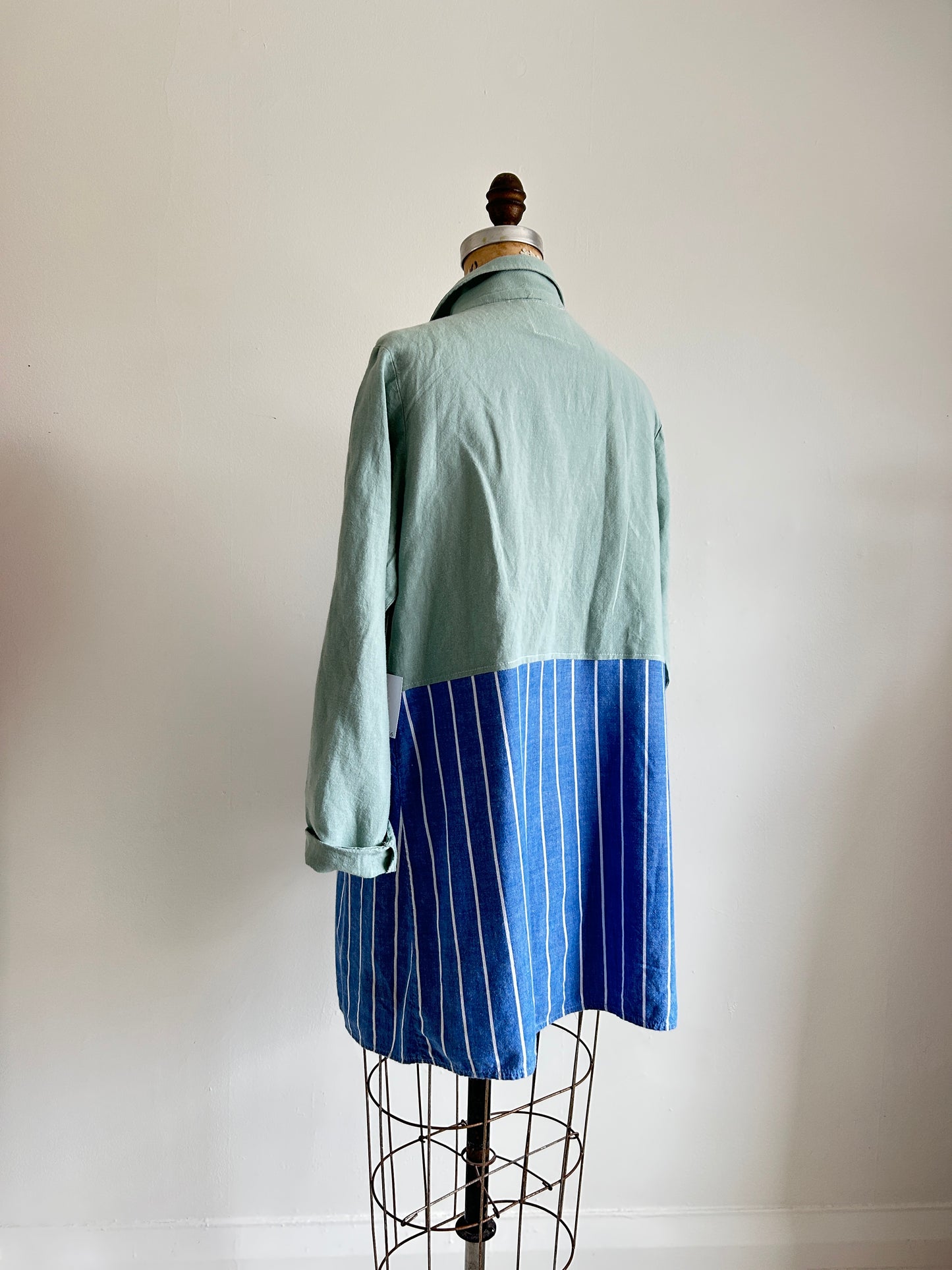 Upcycled Modern Workwear Pinstripe Shirt - Circle Series Size L/XL #PIN2