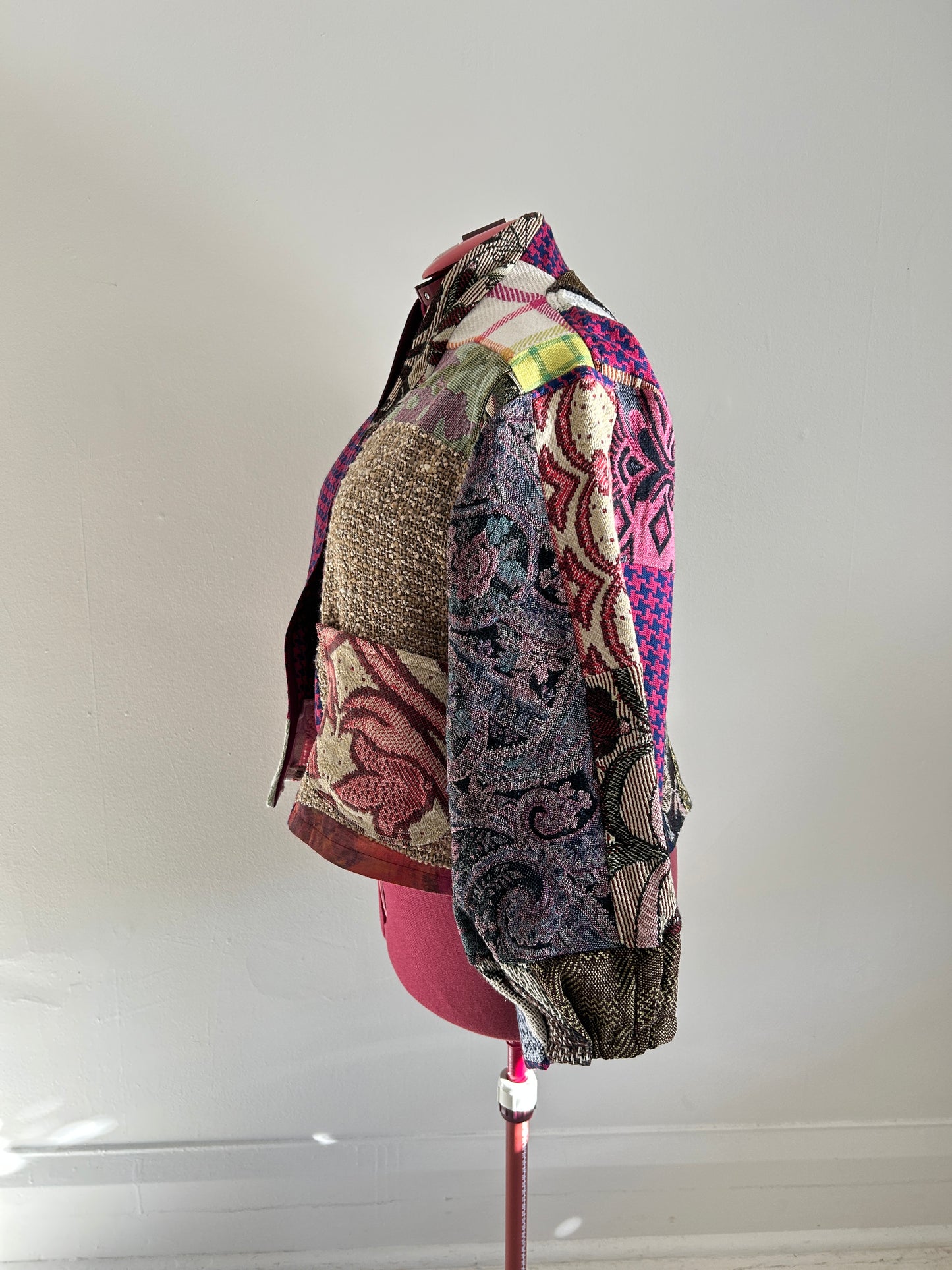 Vivianne Cropped Jacket with Upcycled Throw Blanket Patchwork Size 2X/3X #VIVT13