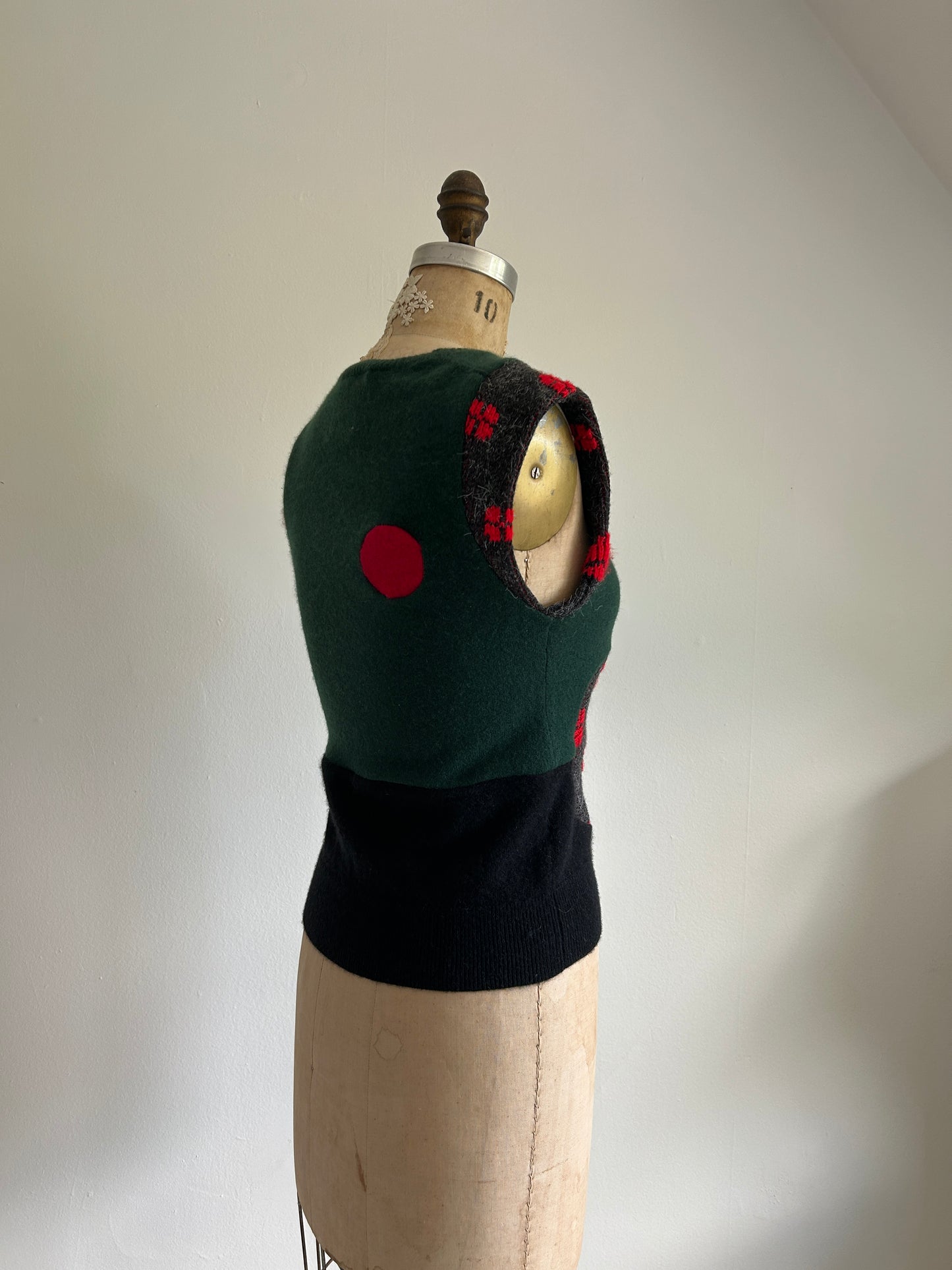 Abstract Art Patched Upcycled Cashmere Vest Size XS/S #ARTV14