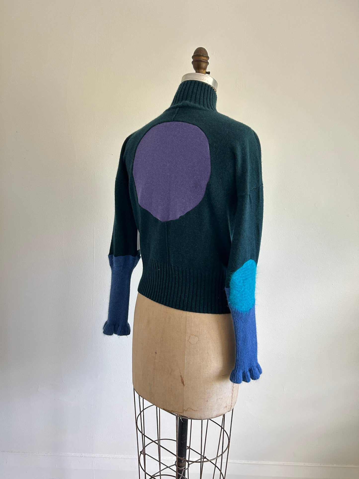 Abstract Art Patched Upcycled Cashmere Sweater S/M #ART28