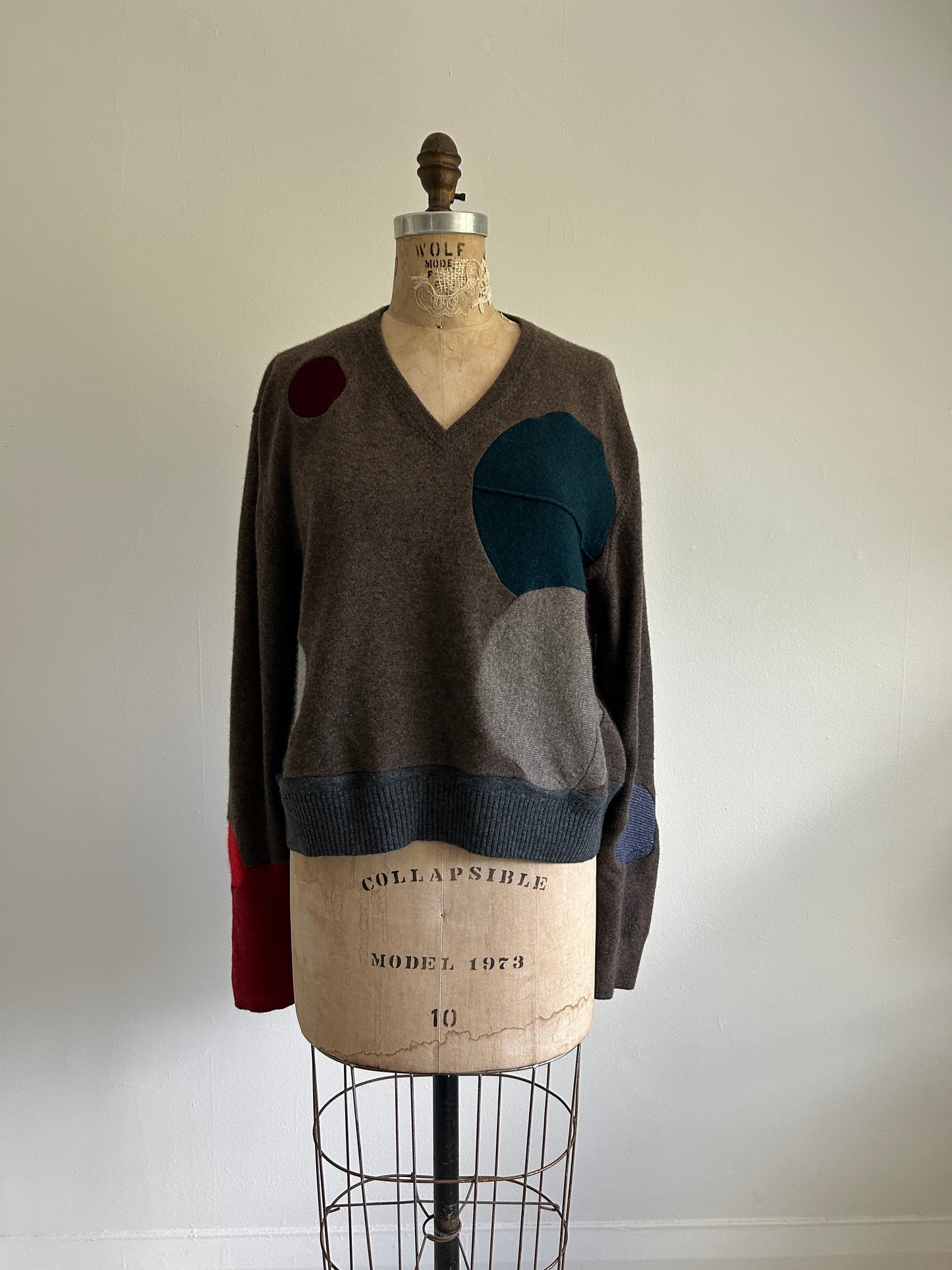 Abstract Art Patched Upcycled Cashmere Sweater 2X/3X #ART11