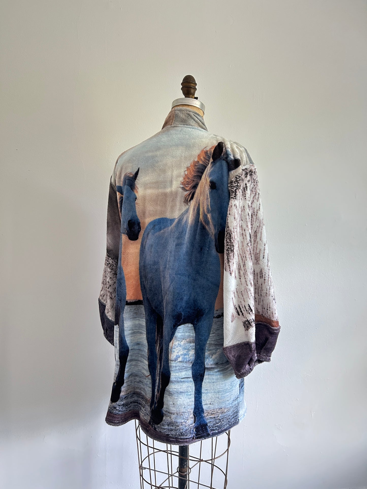 Vivianne Jacket with Upcycled Fleece Throw Blanket Horse Size S/M #VIVFLE1