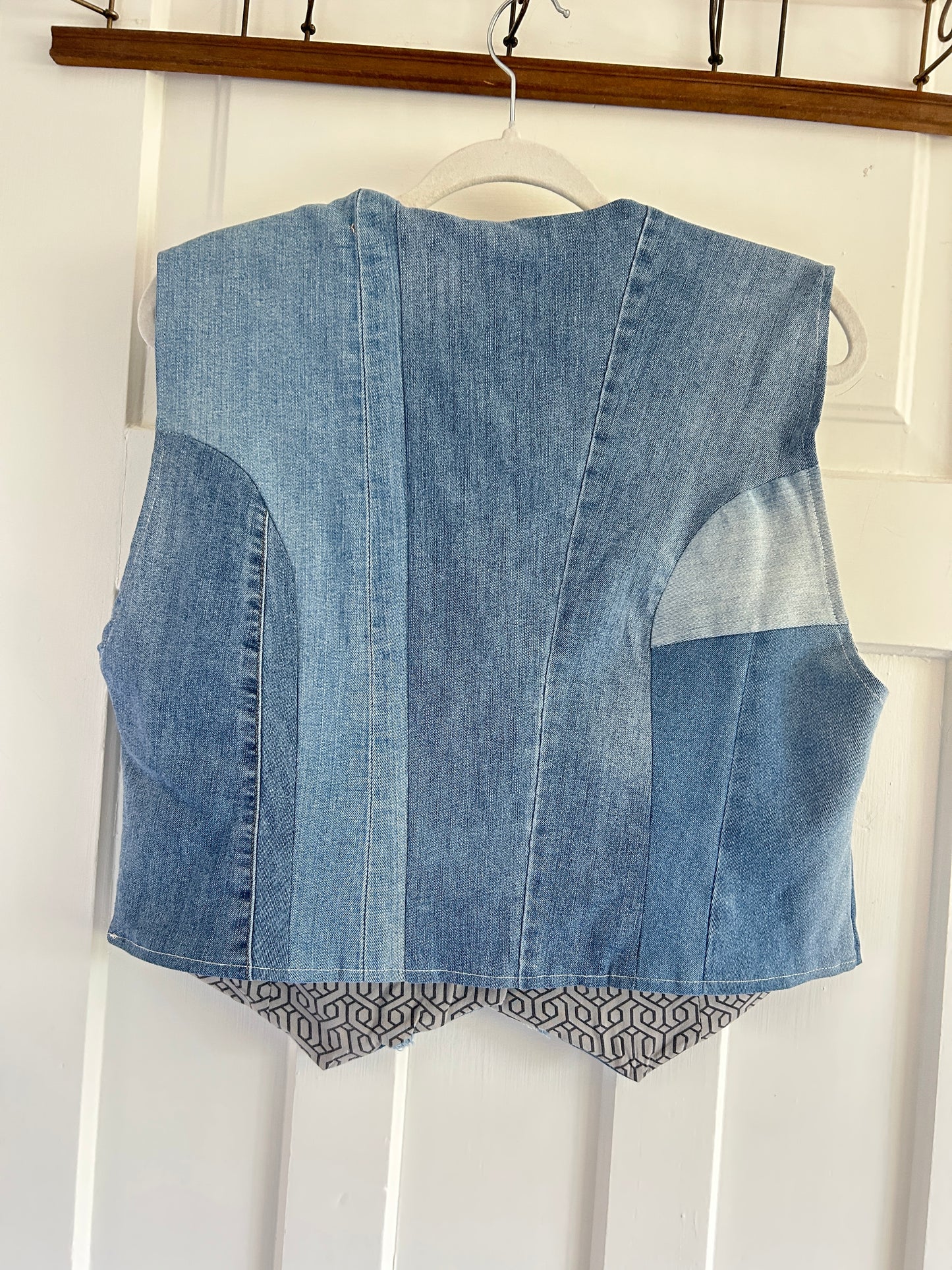 Leni Reclaimed Patchwork Denim Vest with Cotton Lining XL #LENI8