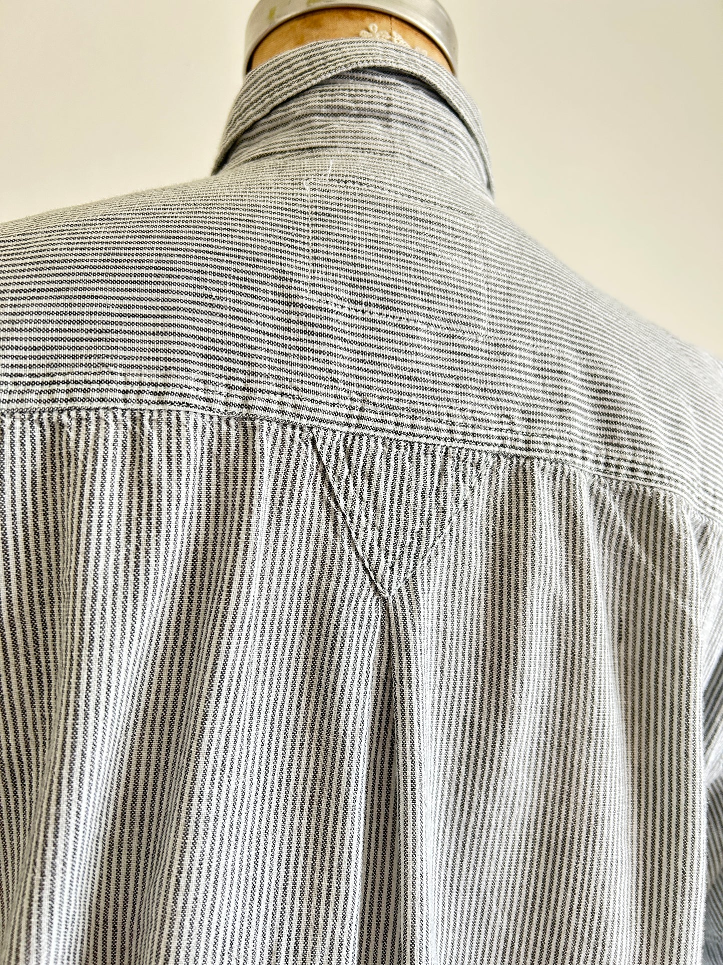 Upcycled Modern Workwear Pinstripe Shirt - Circle Series Size M/L #PIN1