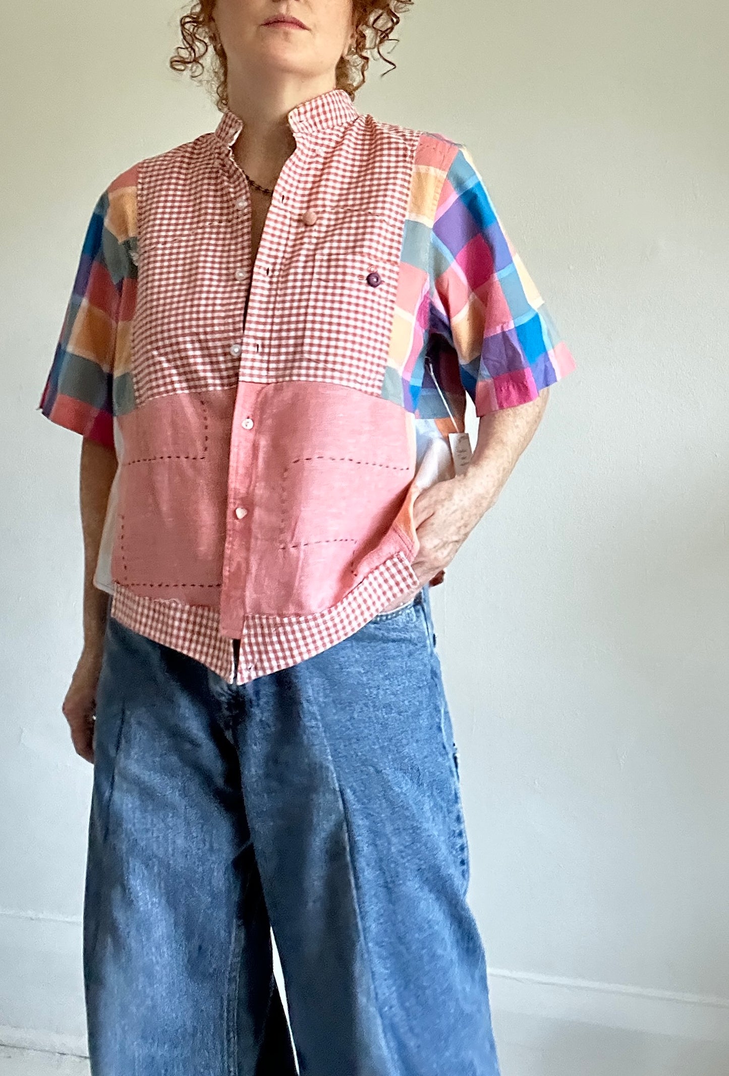 Reworked “Tuxedo Workwear” Buttondown Shirt with Handstitching XL/2X #TBX2X4
