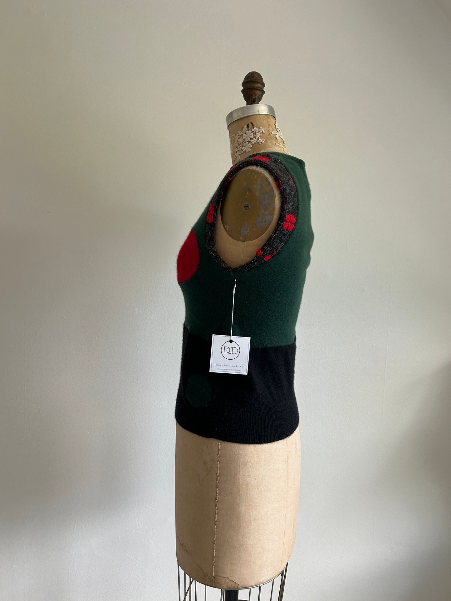 Abstract Art Patched Upcycled Cashmere Vest Size XS/S #ARTV14