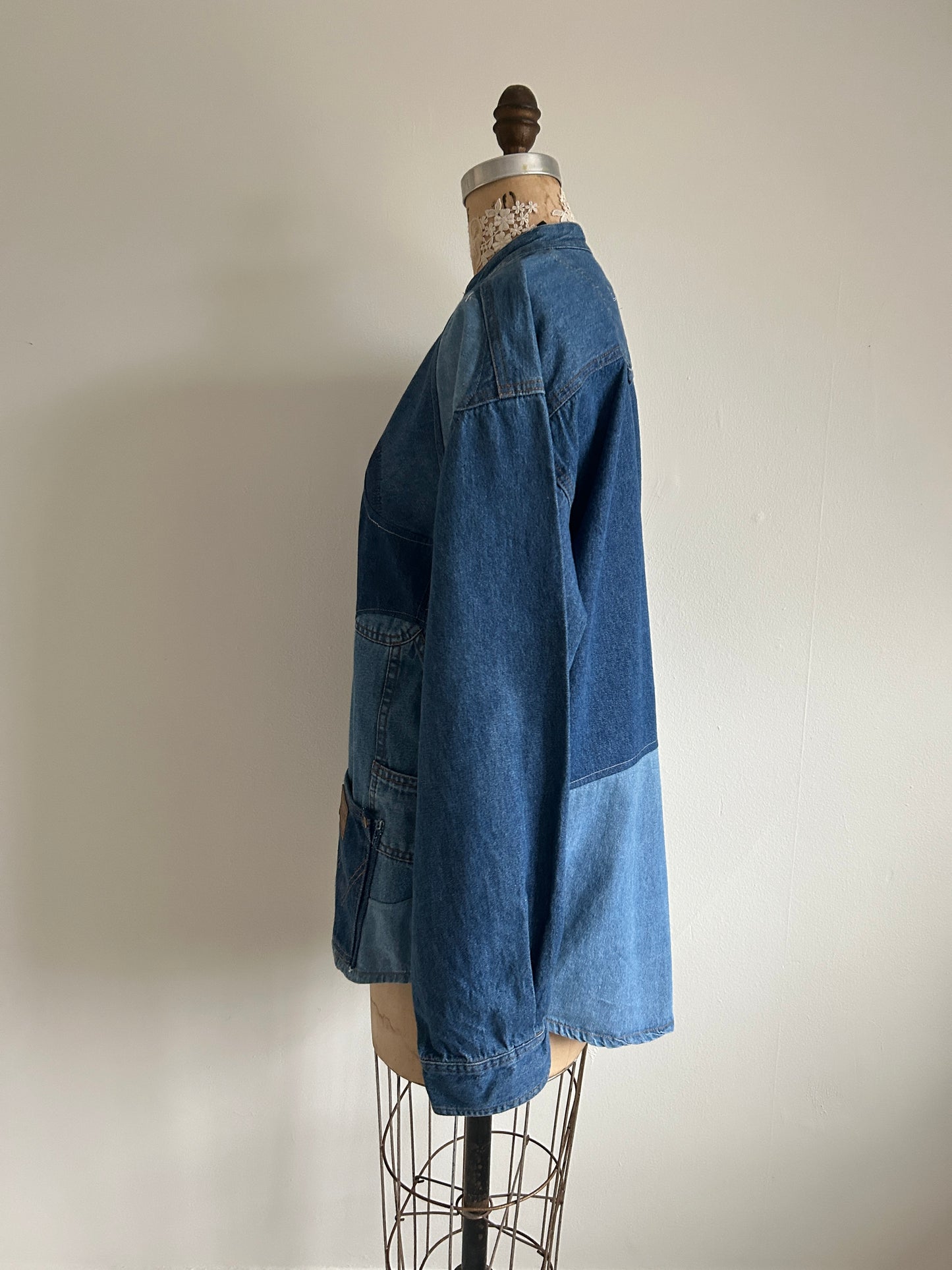 Upcycled Modern Workwear Wrangler Denim Shirt - Circle Series Size L/XL #DBML7