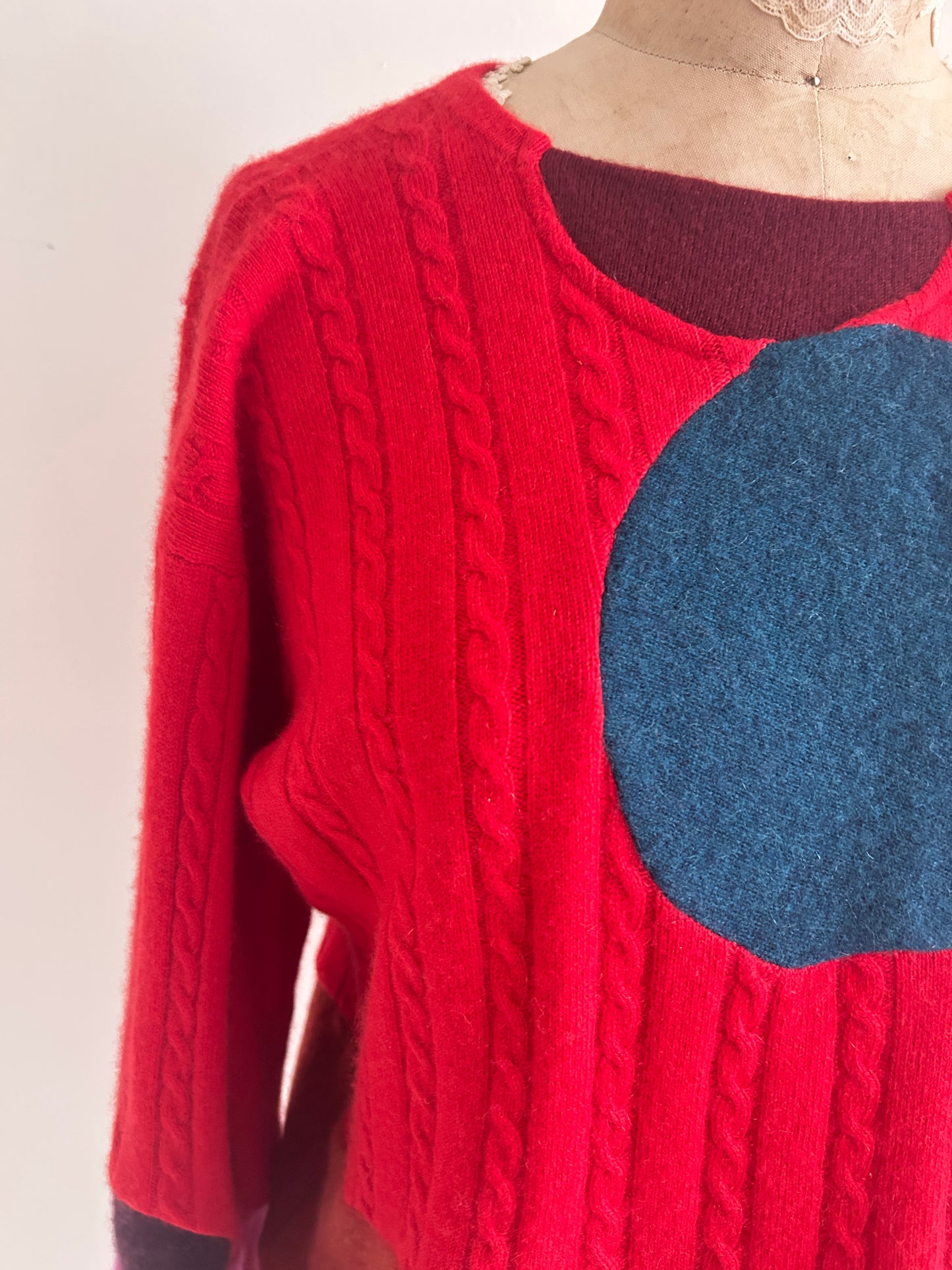 Abstract Art Patched Upcycled Cashmere Sweater XL/2X #CASX2X27