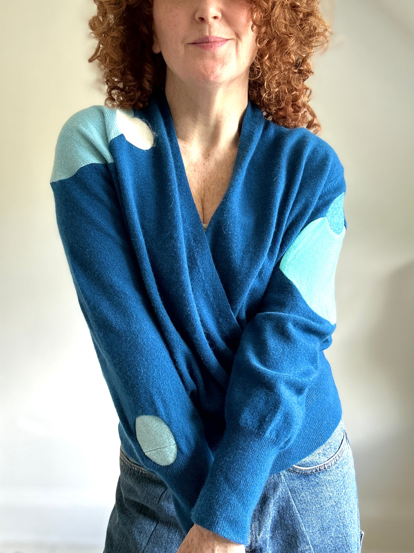 Abstract Art Patched Upcycled Neiman Marcus Cashmere Sweater L-2X #ART7
