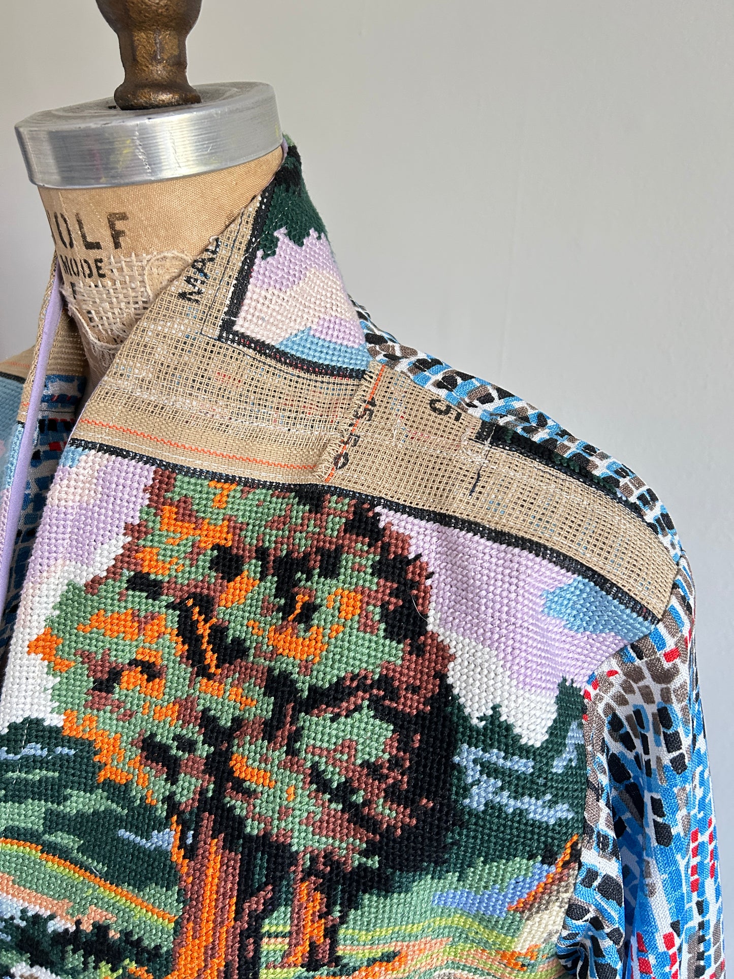 Vivianne Cropped Jacket with Vintage Needlepoint Swans Size M/L #VIVT21