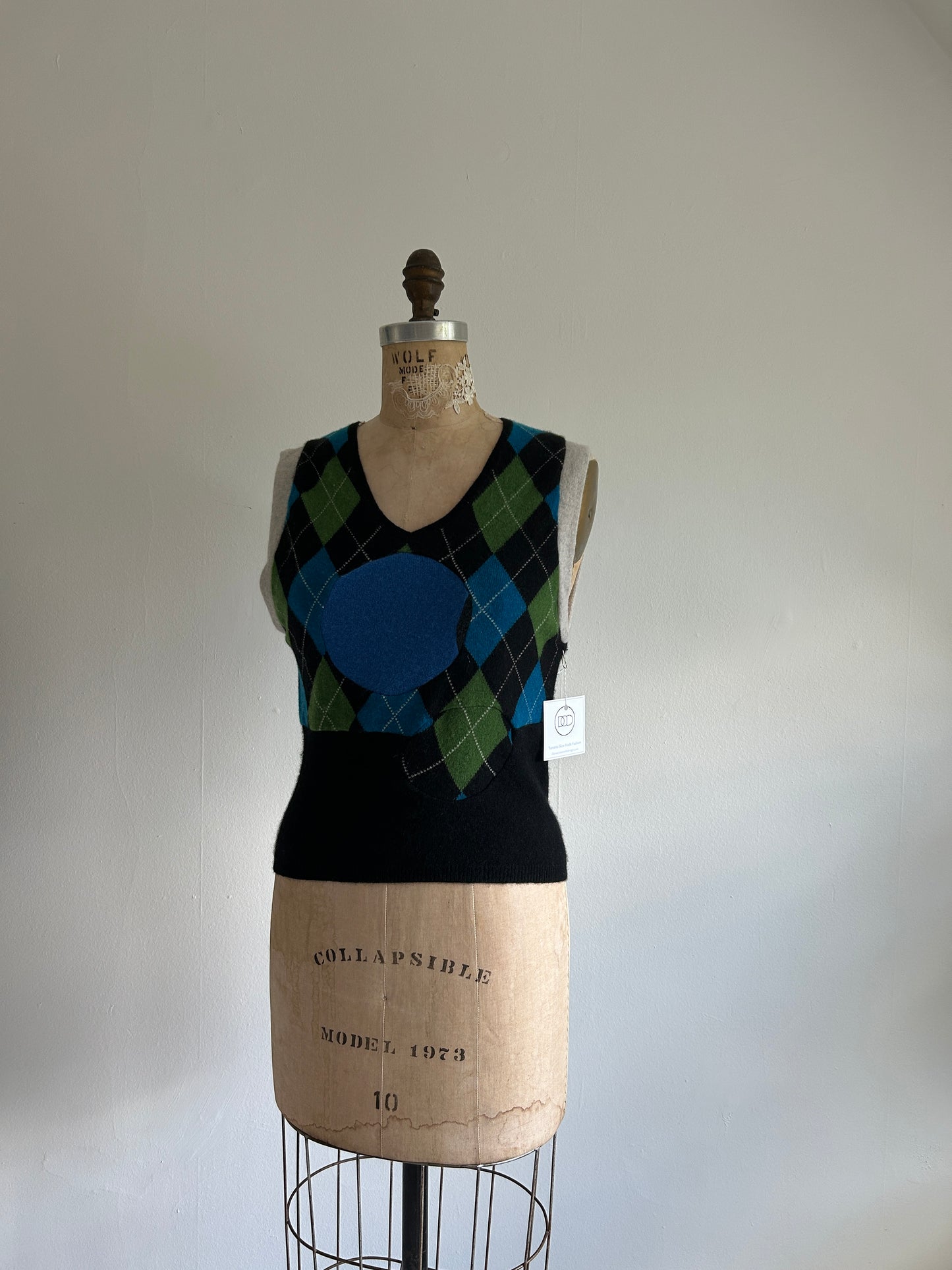 Abstract Art Patched Upcycled Cashmere Vest Size XS/S #ARTV13