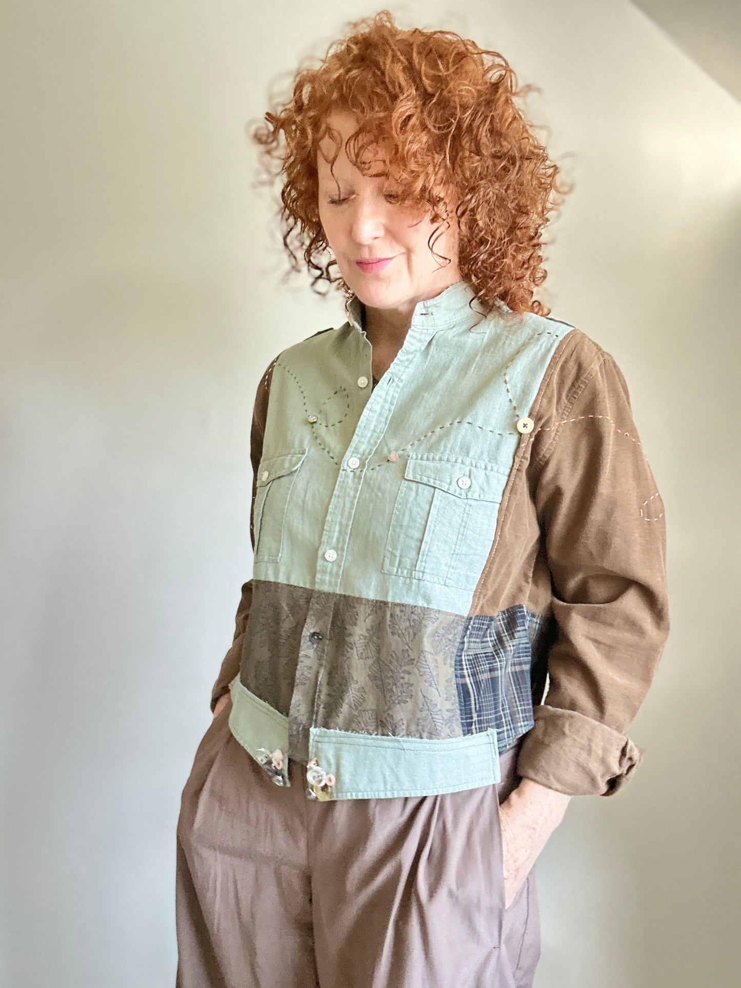 Reworked “Tuxedo Workwear” Buttondown Shirt with Handstitching S/M #TBSM3