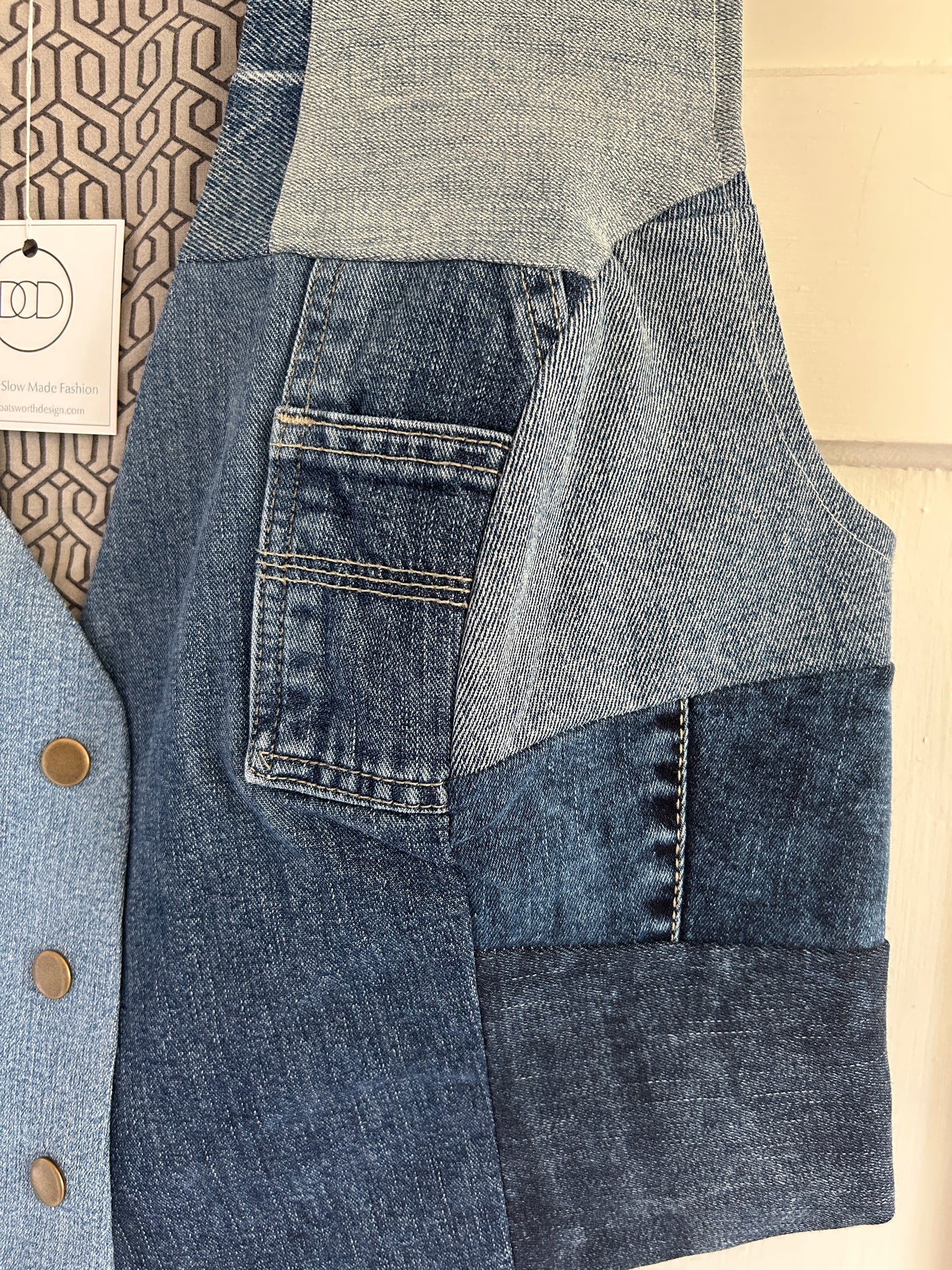 Leni Reclaimed Patchwork Denim Vest with Cotton Lining 2X #LENI10