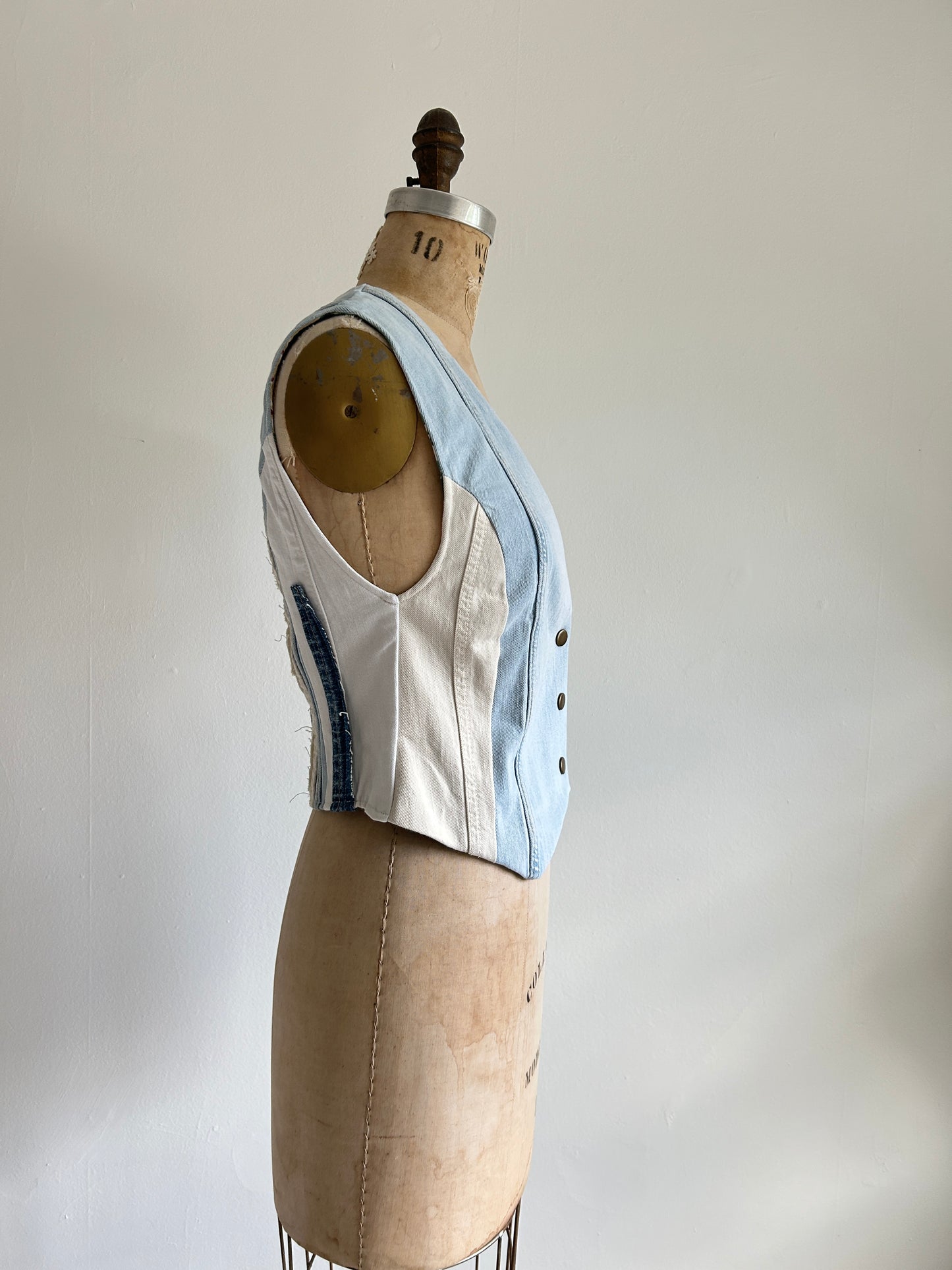 Leni Reclaimed Patchwork Denim Vest with Cotton Lining XS #LENI2