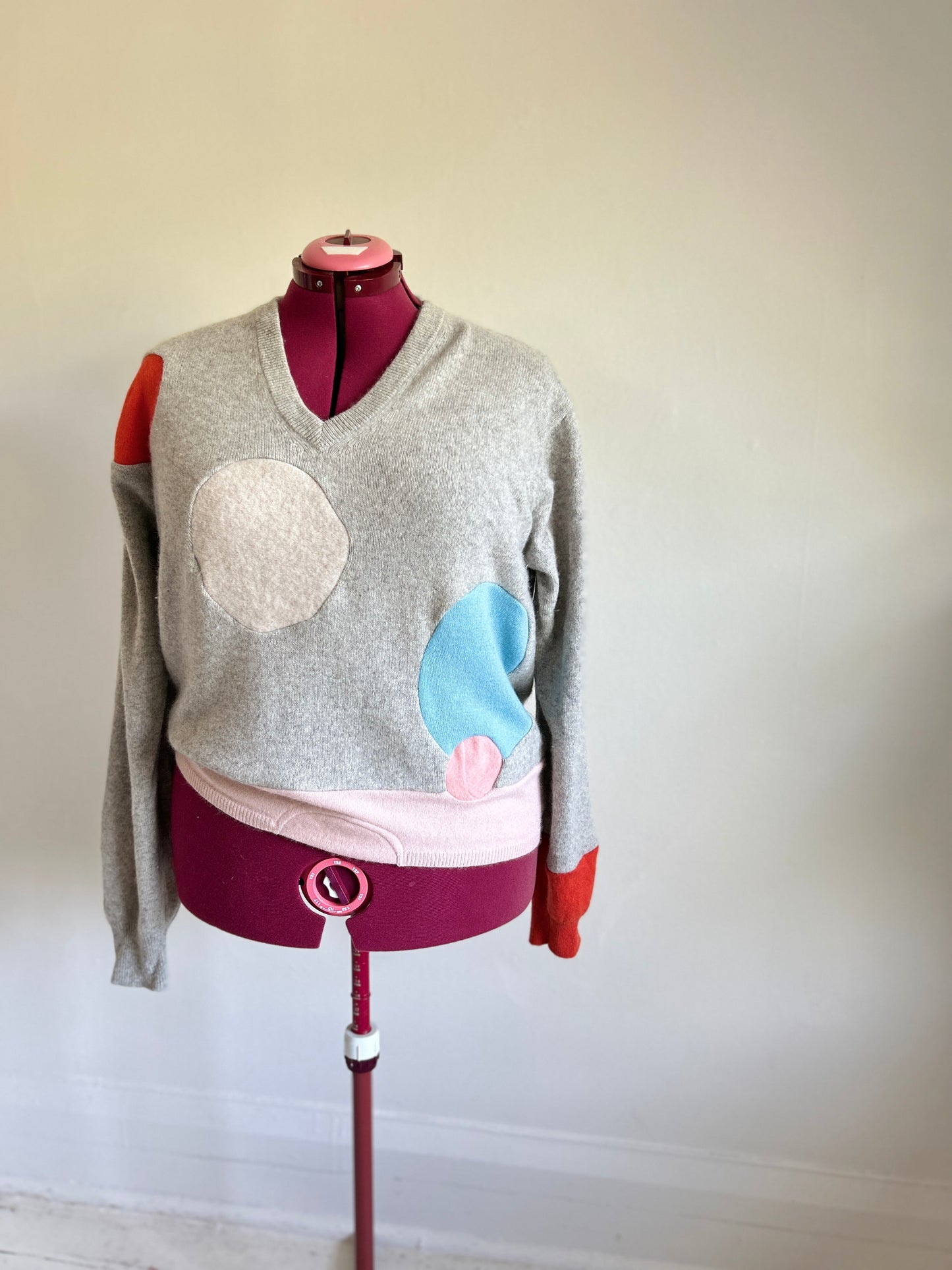 Abstract Art Patched Upcycled Lord & Taylor Cashmere Sweater 2X/3X #ART4