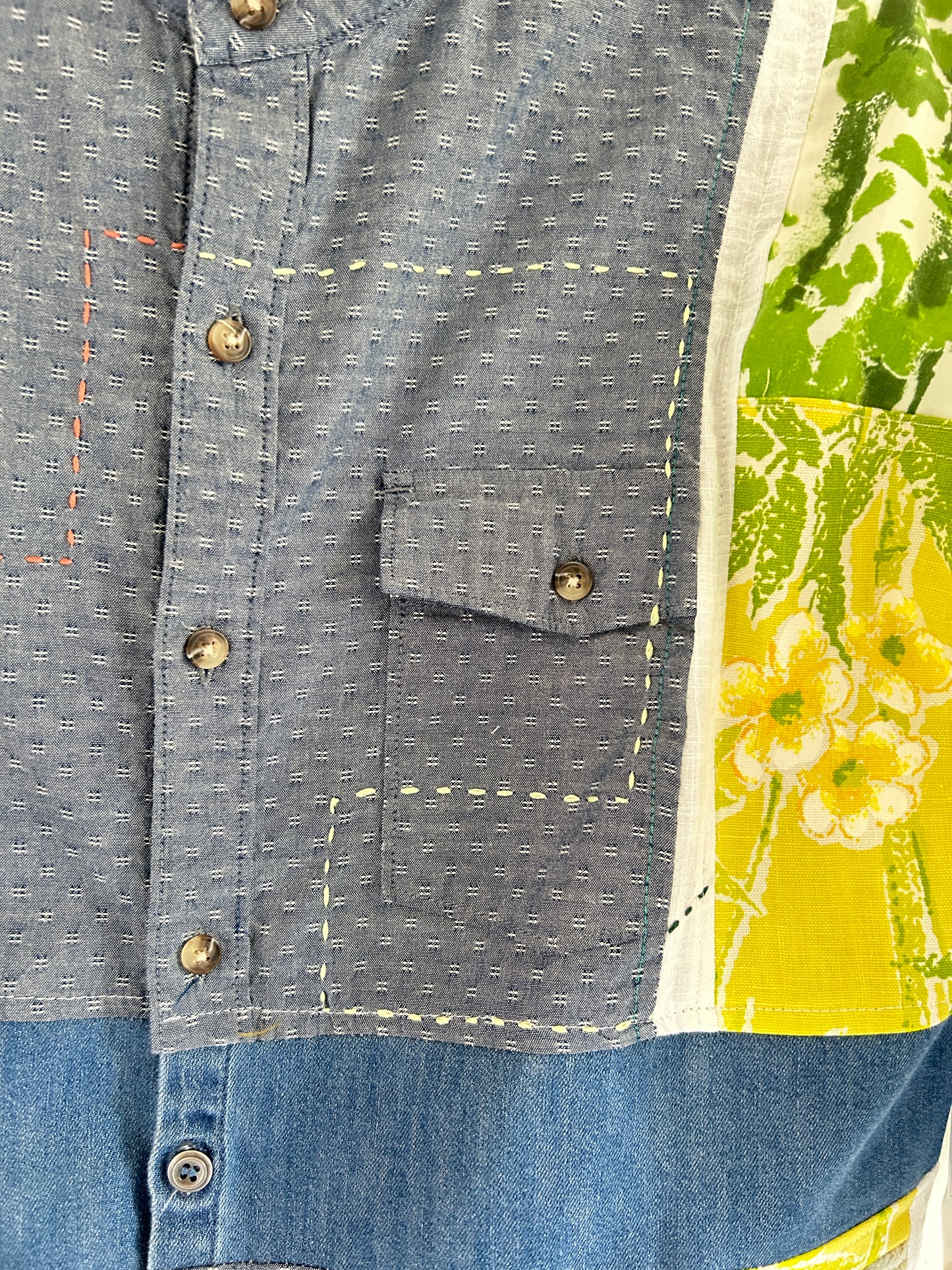 Reworked “Tuxedo Workwear” Buttondown Shirt with Handstitching S/M #TBSM1